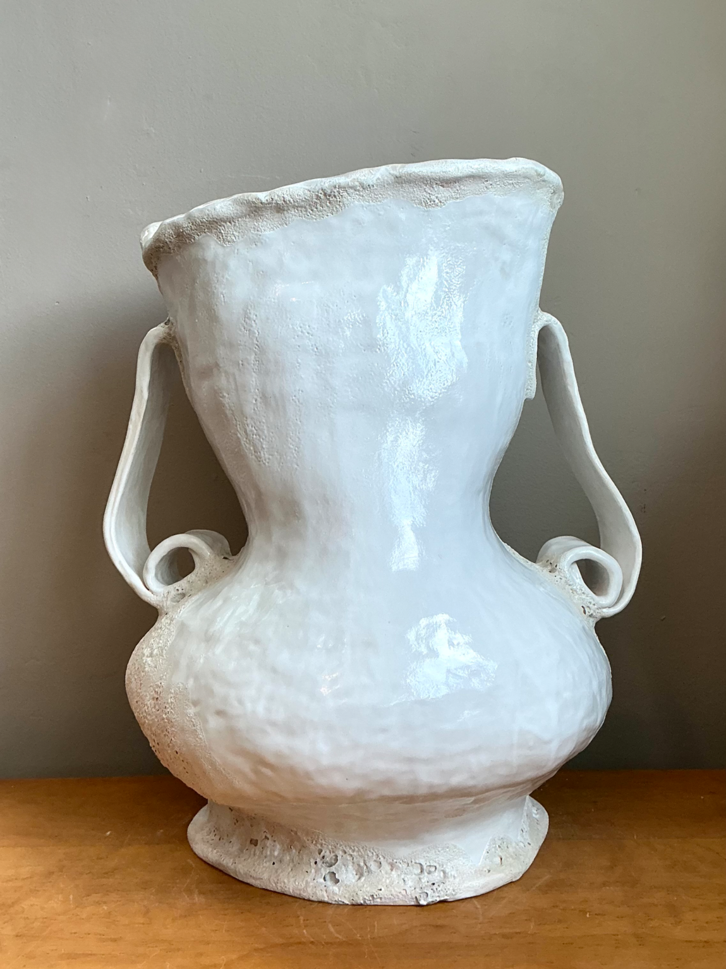 Vintage Monumental White Ceramic Double-Handled Vase - Side view