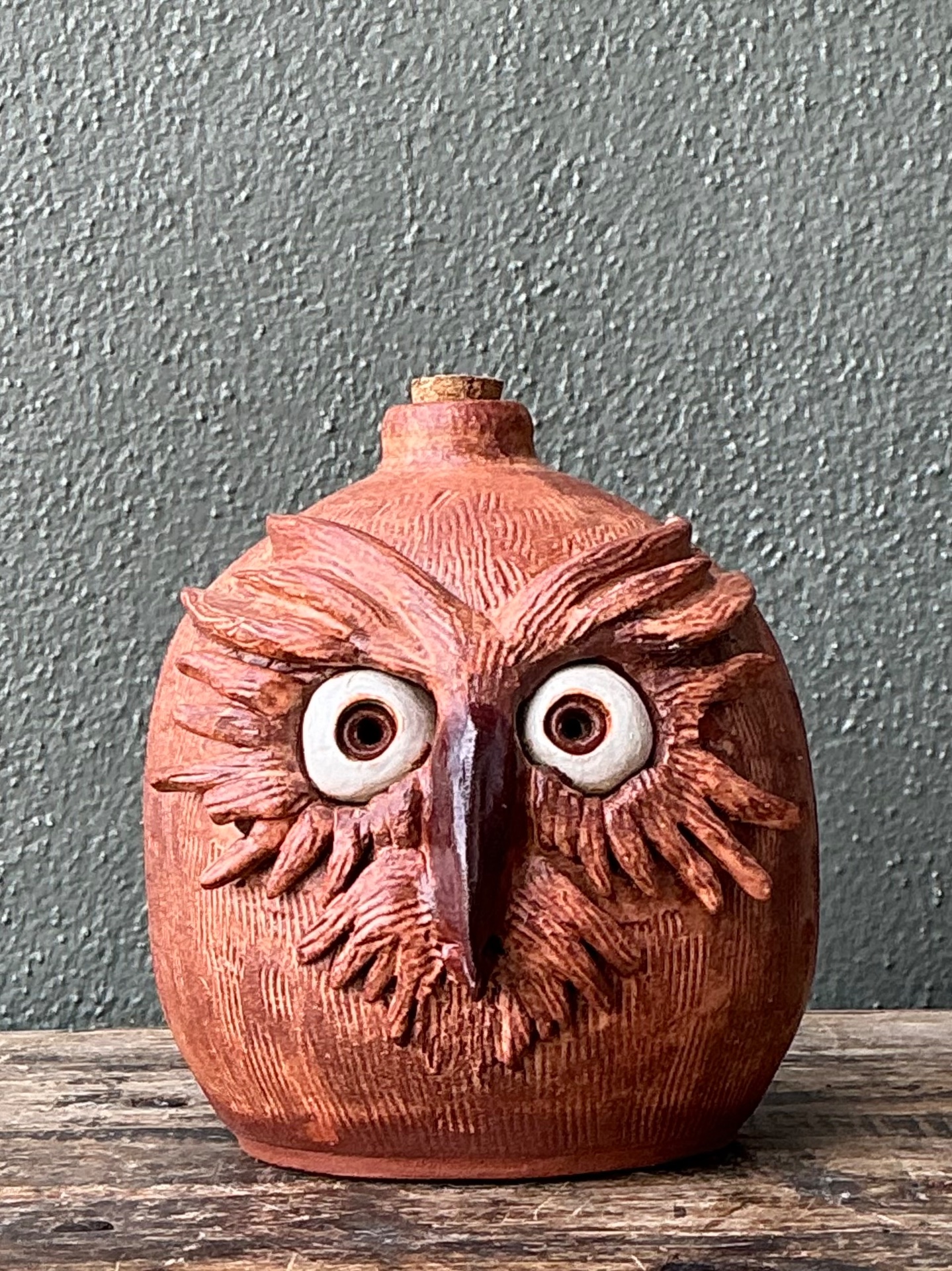 Vintage Handcrafted Ceramic Owl Jug - Side view