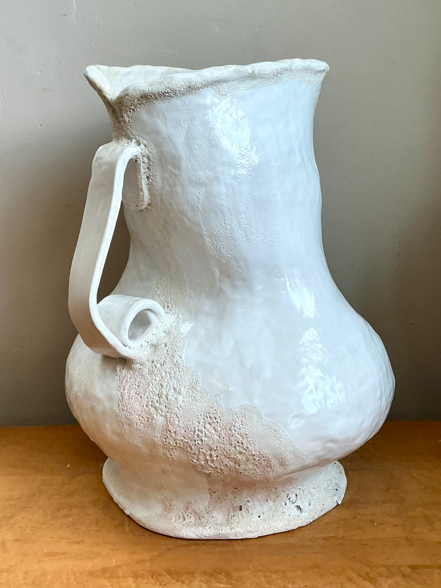Vintage Monumental White Ceramic Double-Handled Vase - Top view