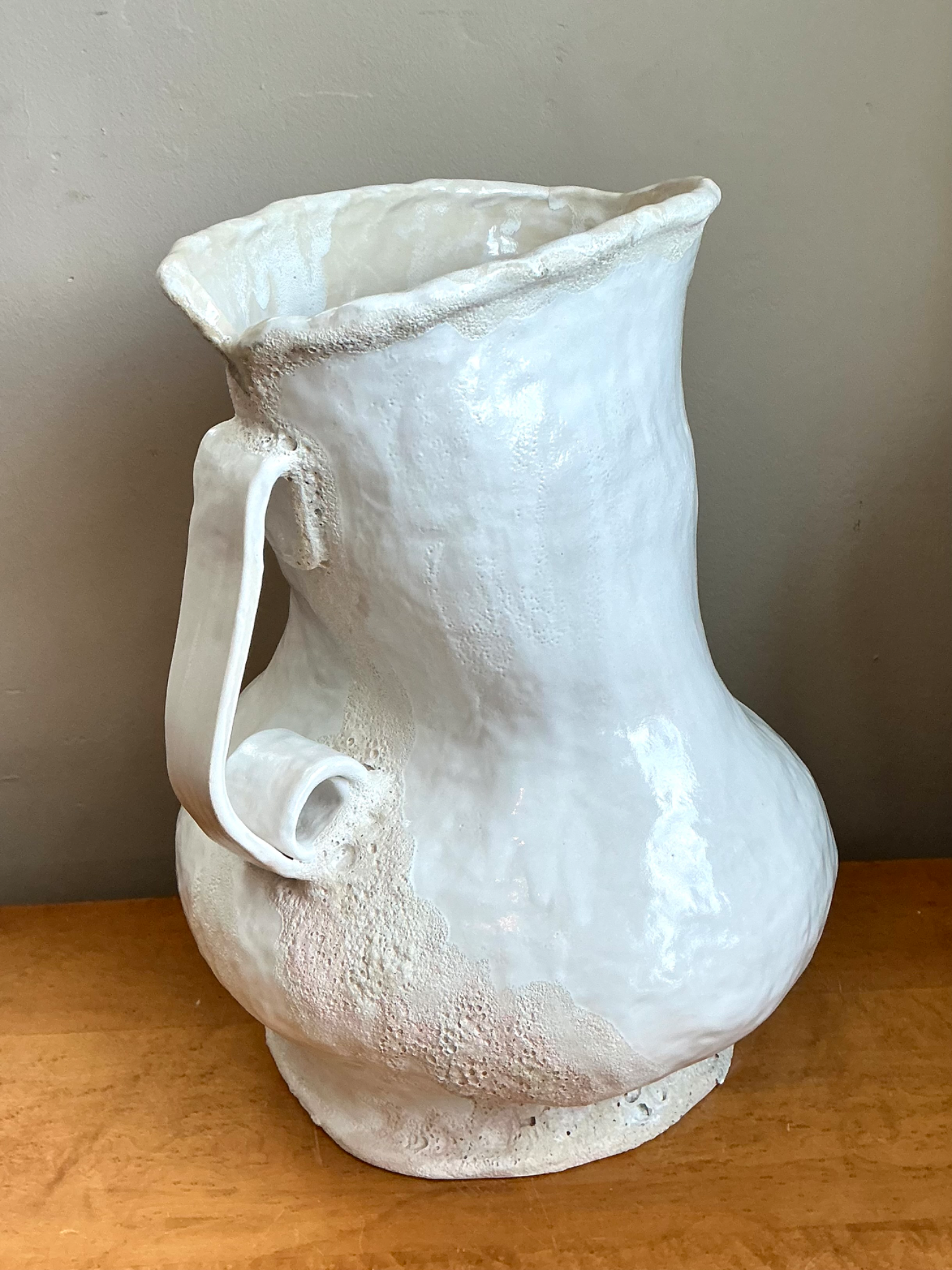 Vintage Monumental White Ceramic Double-Handled Vase - Back view