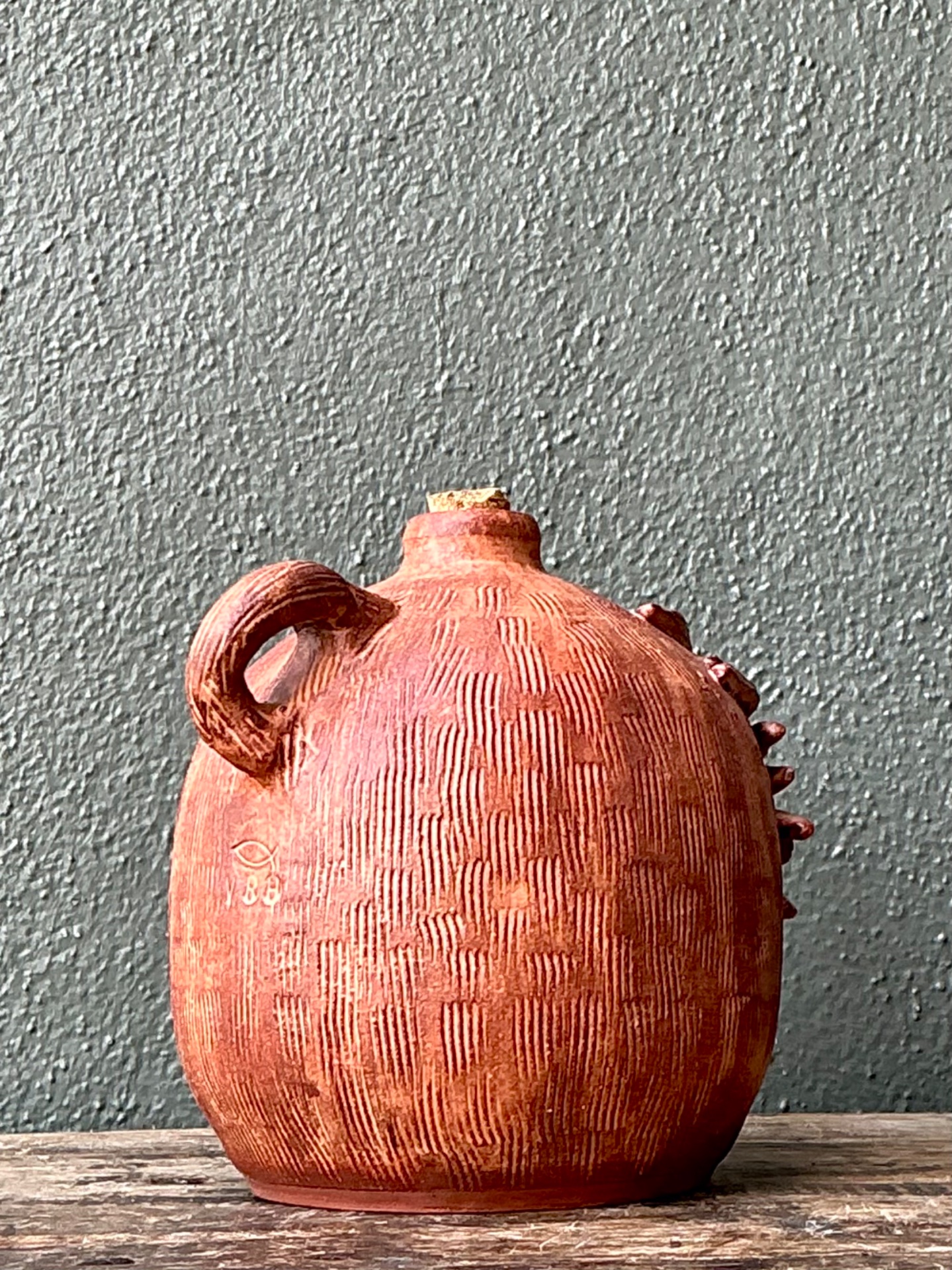 Vintage Handcrafted Ceramic Owl Jug - Back view