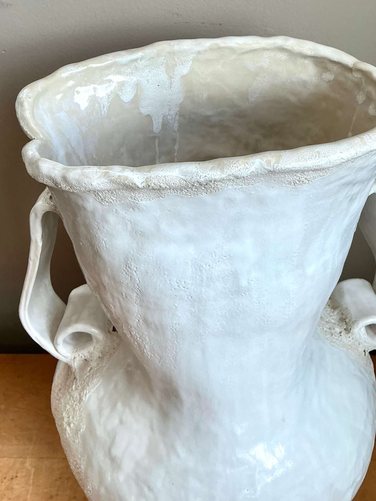 Vintage Monumental White Ceramic Double-Handled Vase - Side view