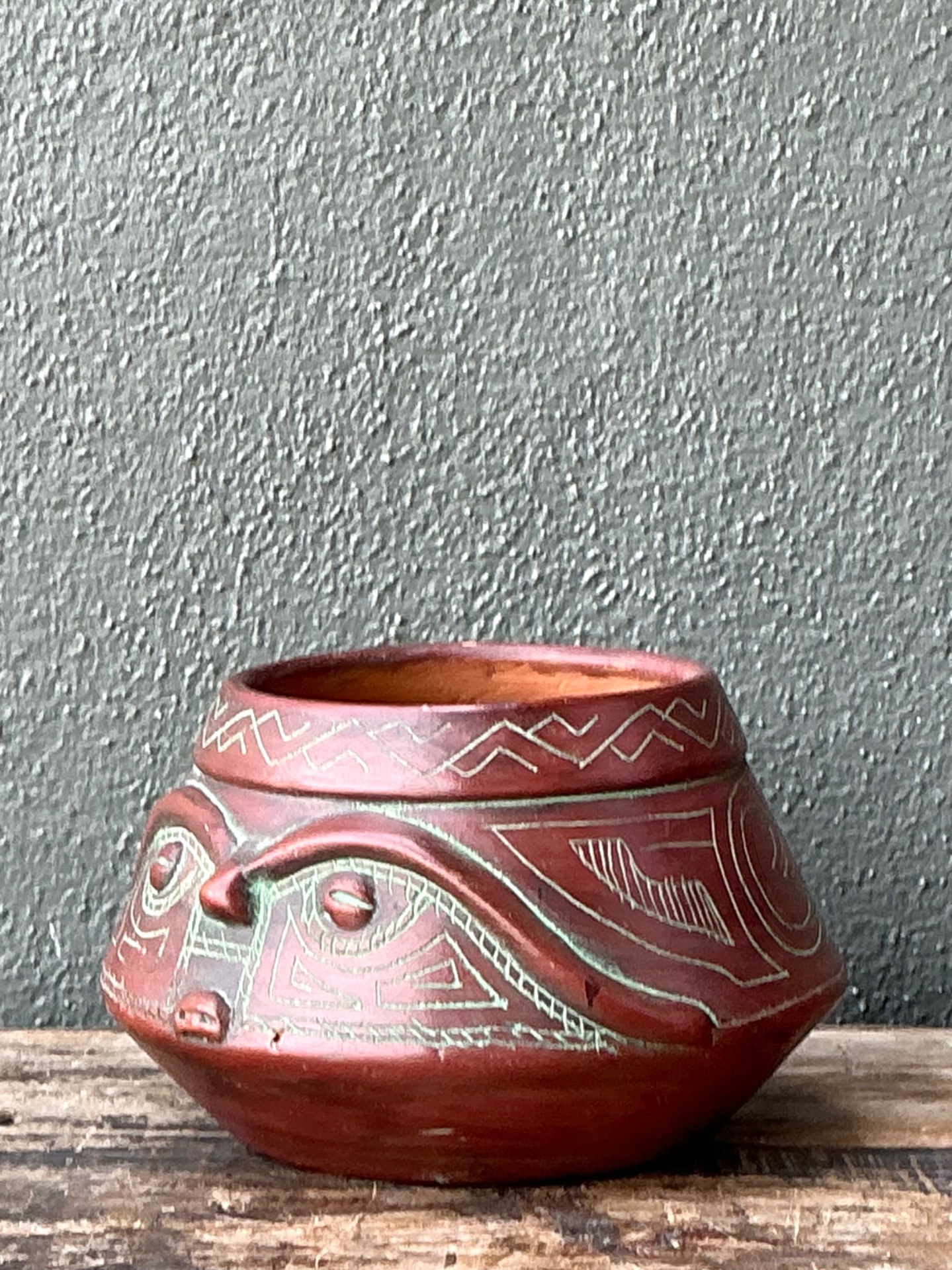 Vintage Handcrafted Ceramic Tribal Bowl - Top view
