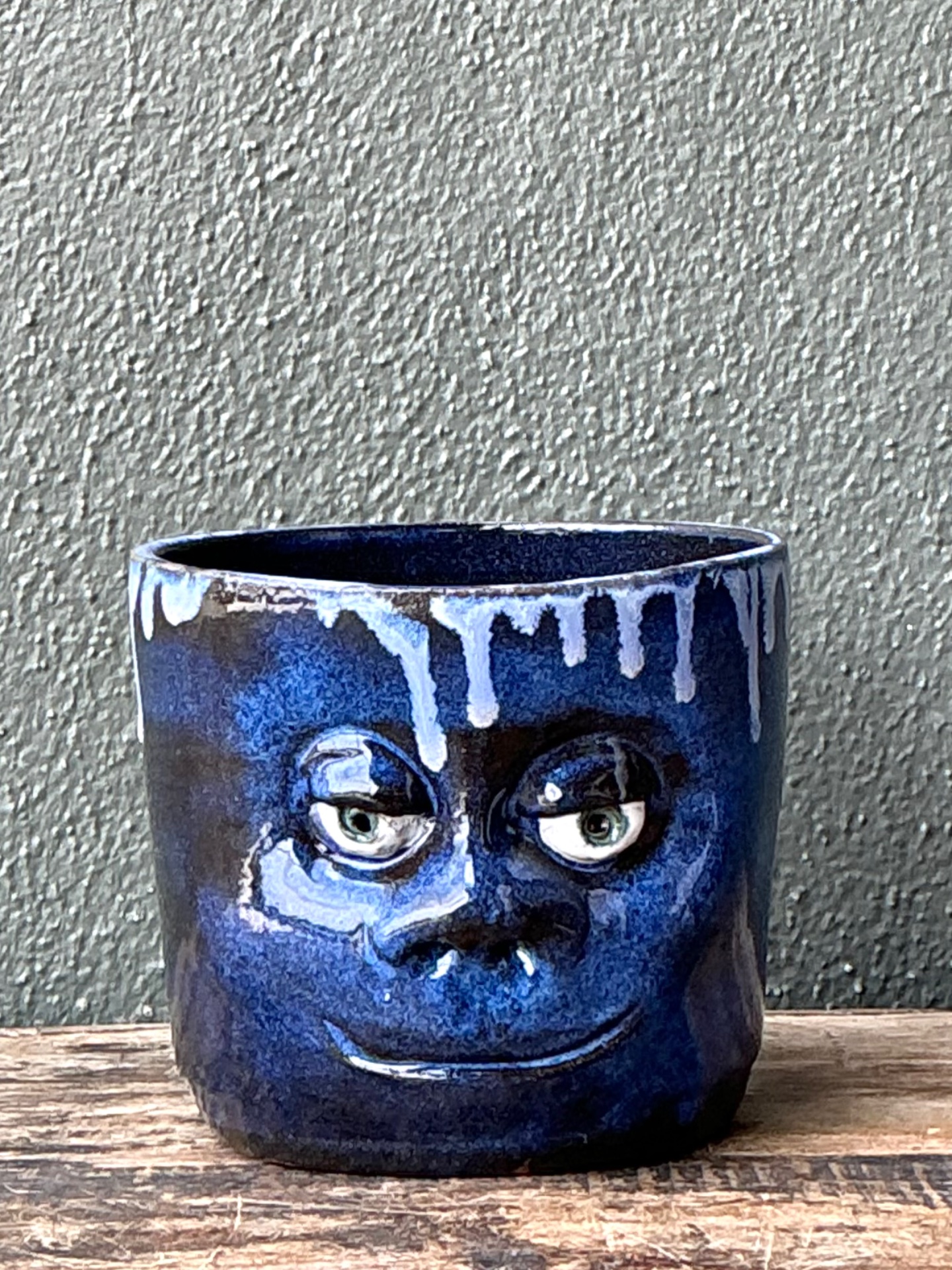 Vintage Drip Glaze Ceramic Face Planter - Back view