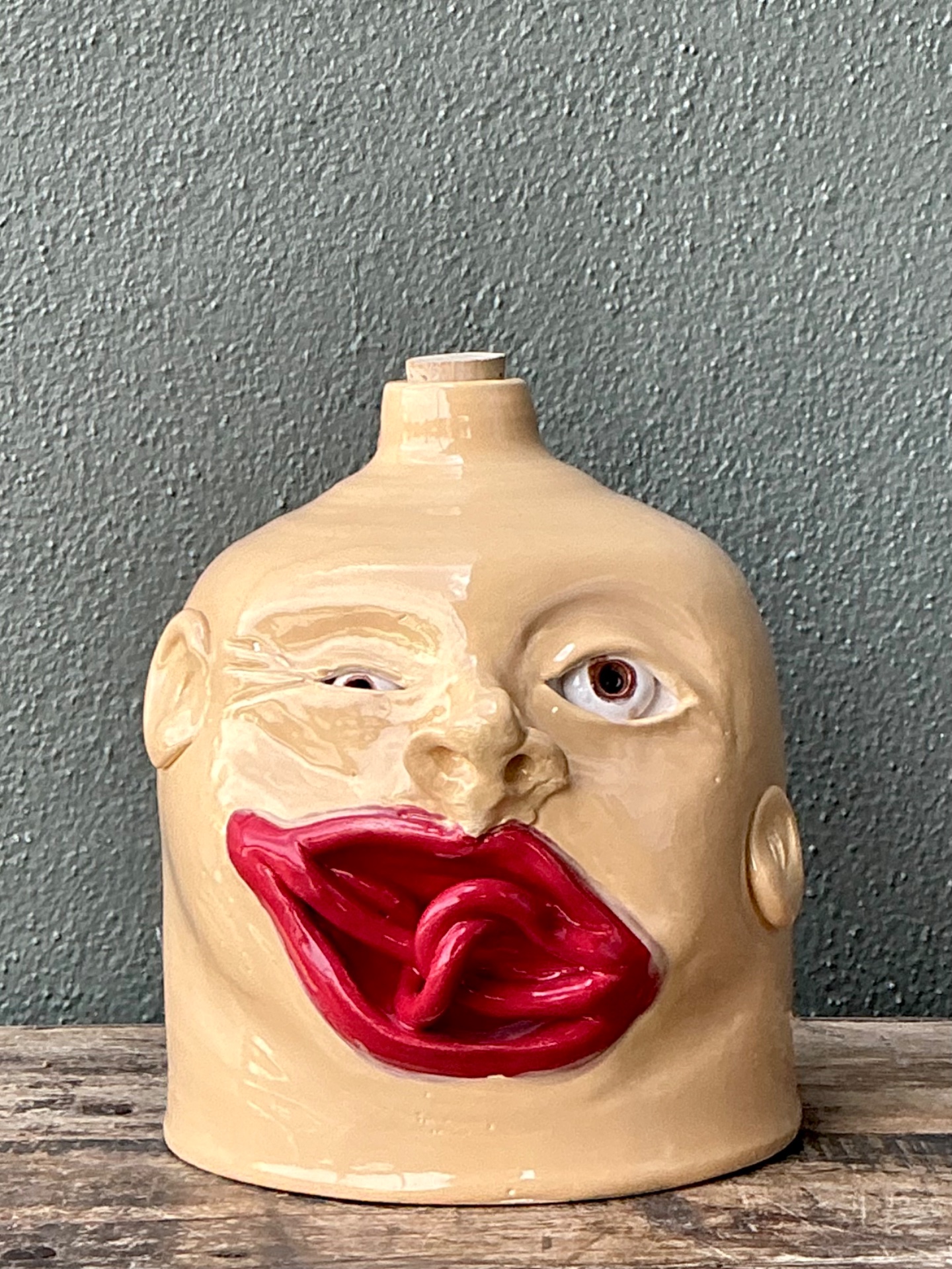 Vintage Handcrafted Ceramic Face Jug - Side view