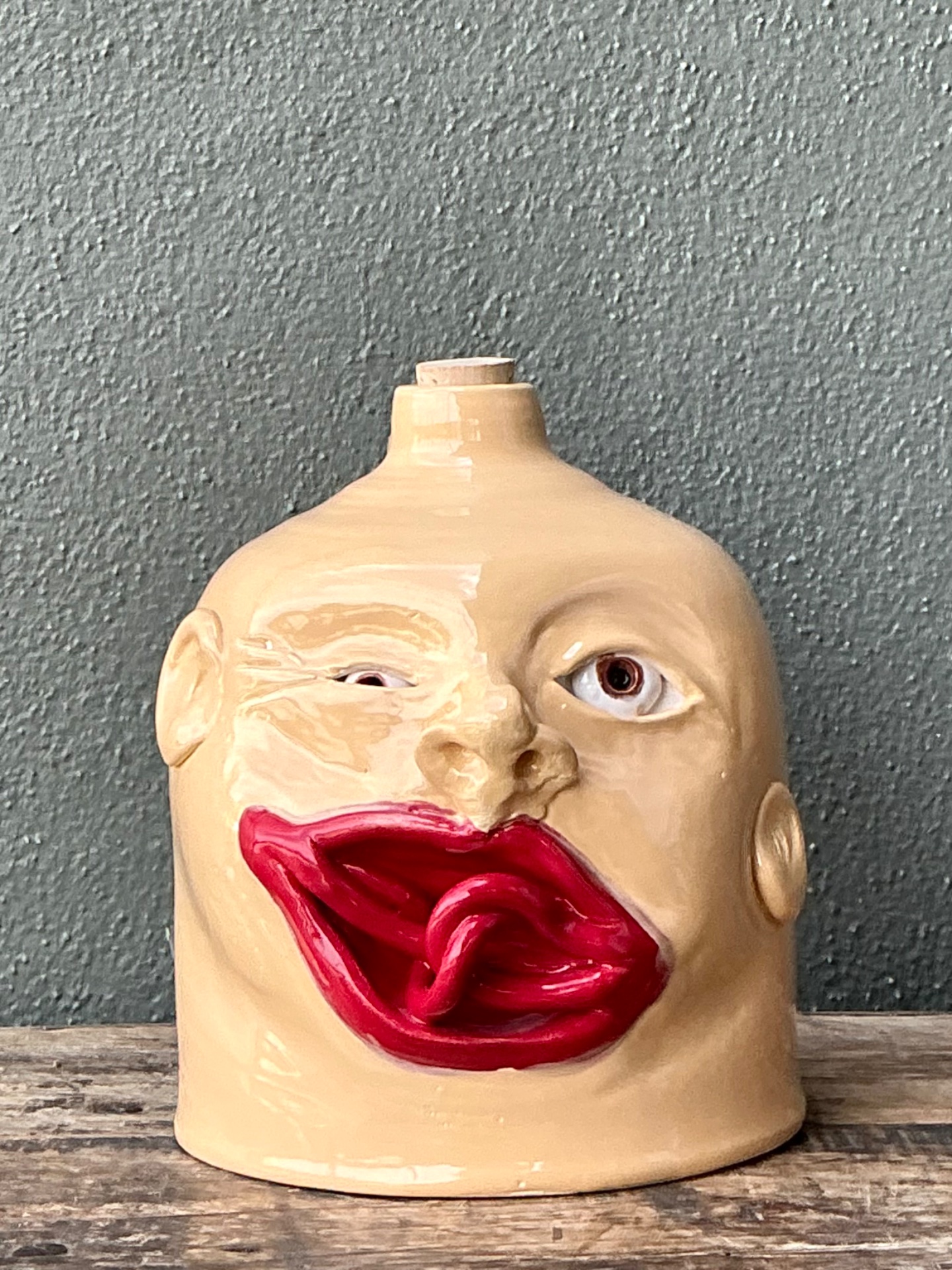 Vintage Handcrafted Ceramic Face Jug - Top view
