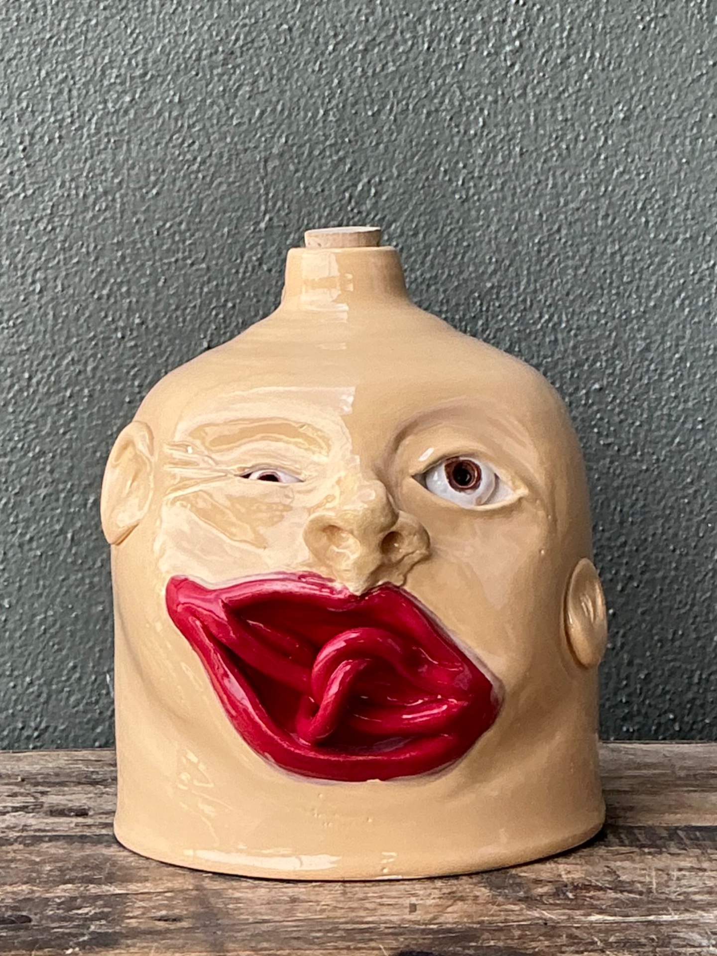 Vintage Handcrafted Ceramic Face Jug - Back view
