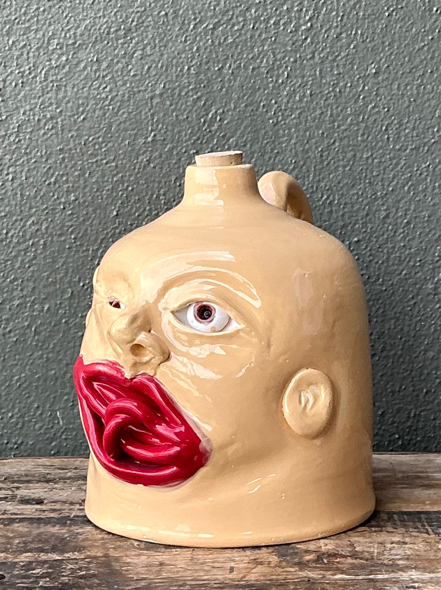 Vintage Handcrafted Ceramic Face Jug - Back view