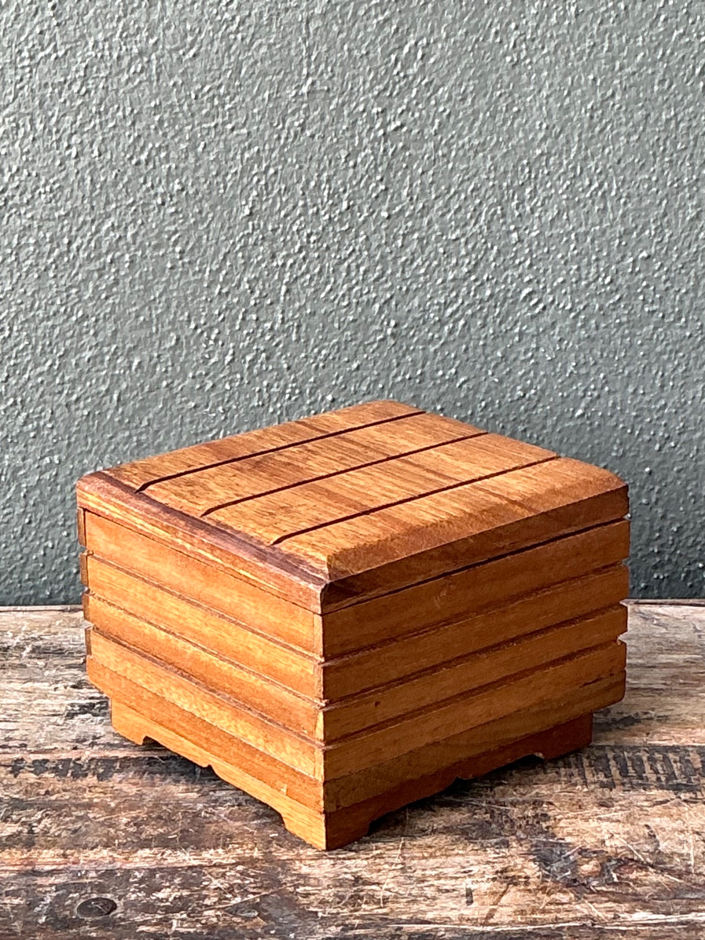 Vintage Rustic Wood Storage Box - Side view