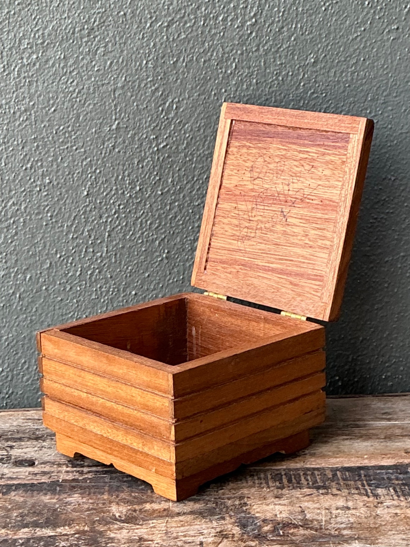Vintage Rustic Wood Storage Box - Top view