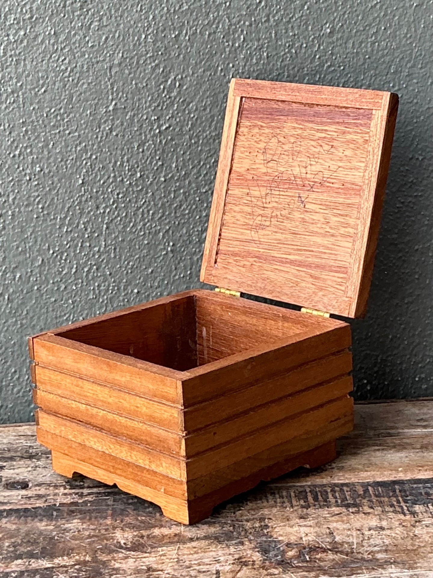 Vintage Rustic Wood Storage Box - Top view