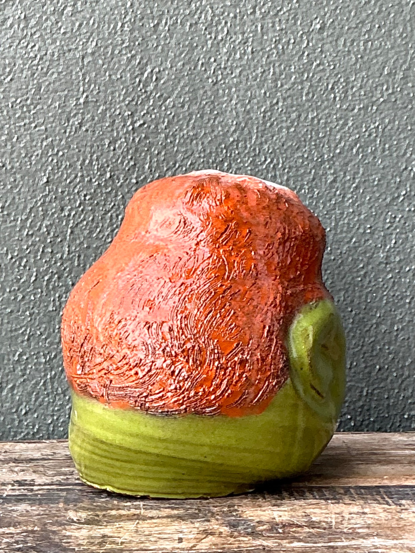 Vintage Handcrafted Green Ceramic Face Jug - Side view