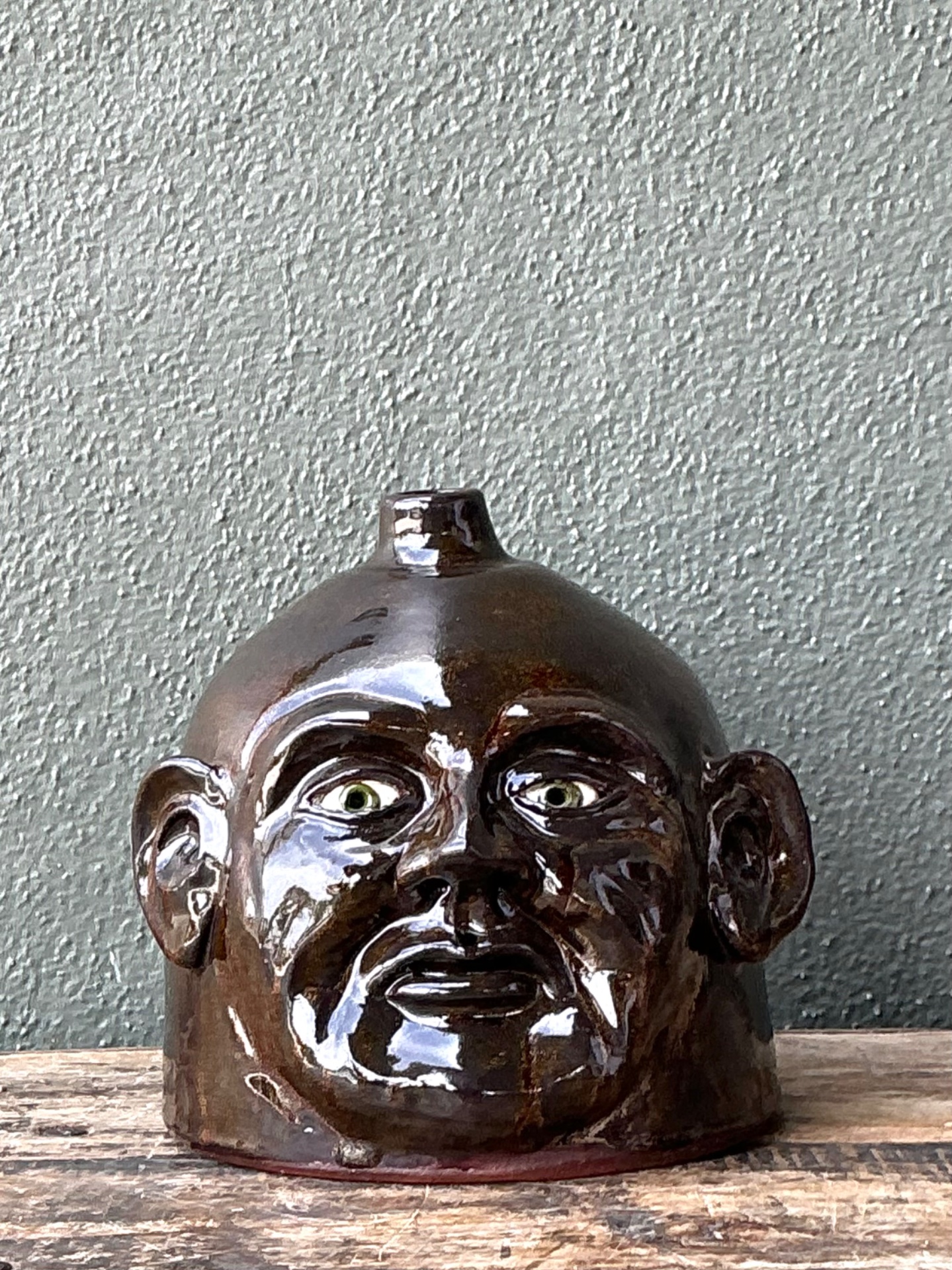 Vintage Handcrafted Ceramic Face Jug - Top view