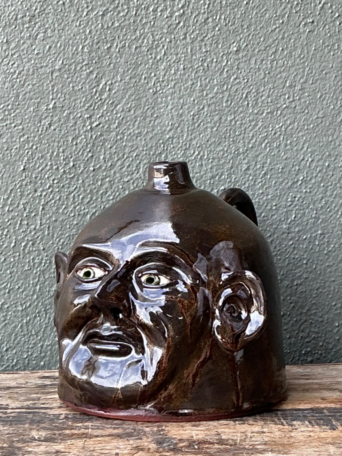 Vintage Handcrafted Ceramic Face Jug - Side view