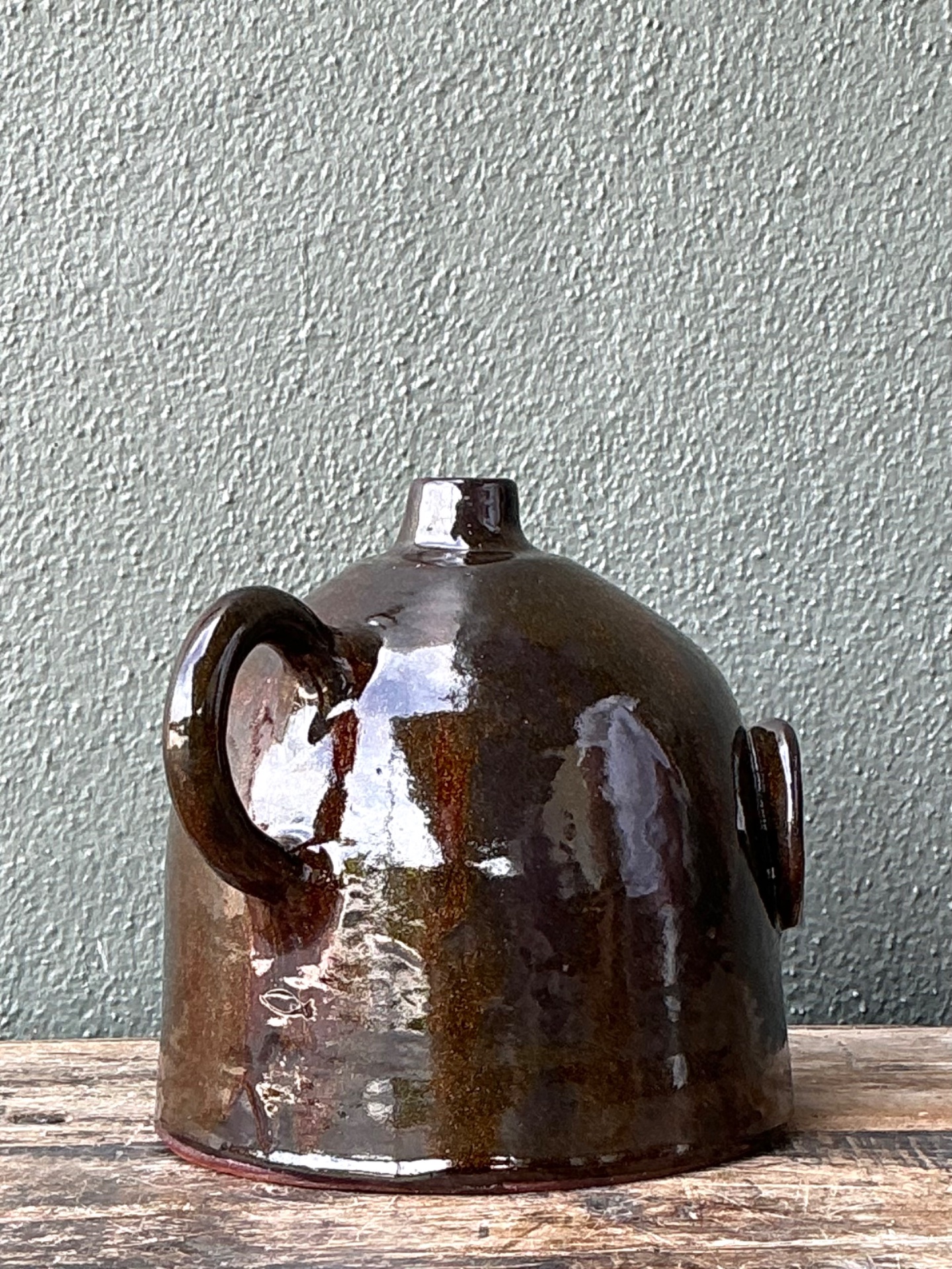 Vintage Handcrafted Ceramic Face Jug - Back view