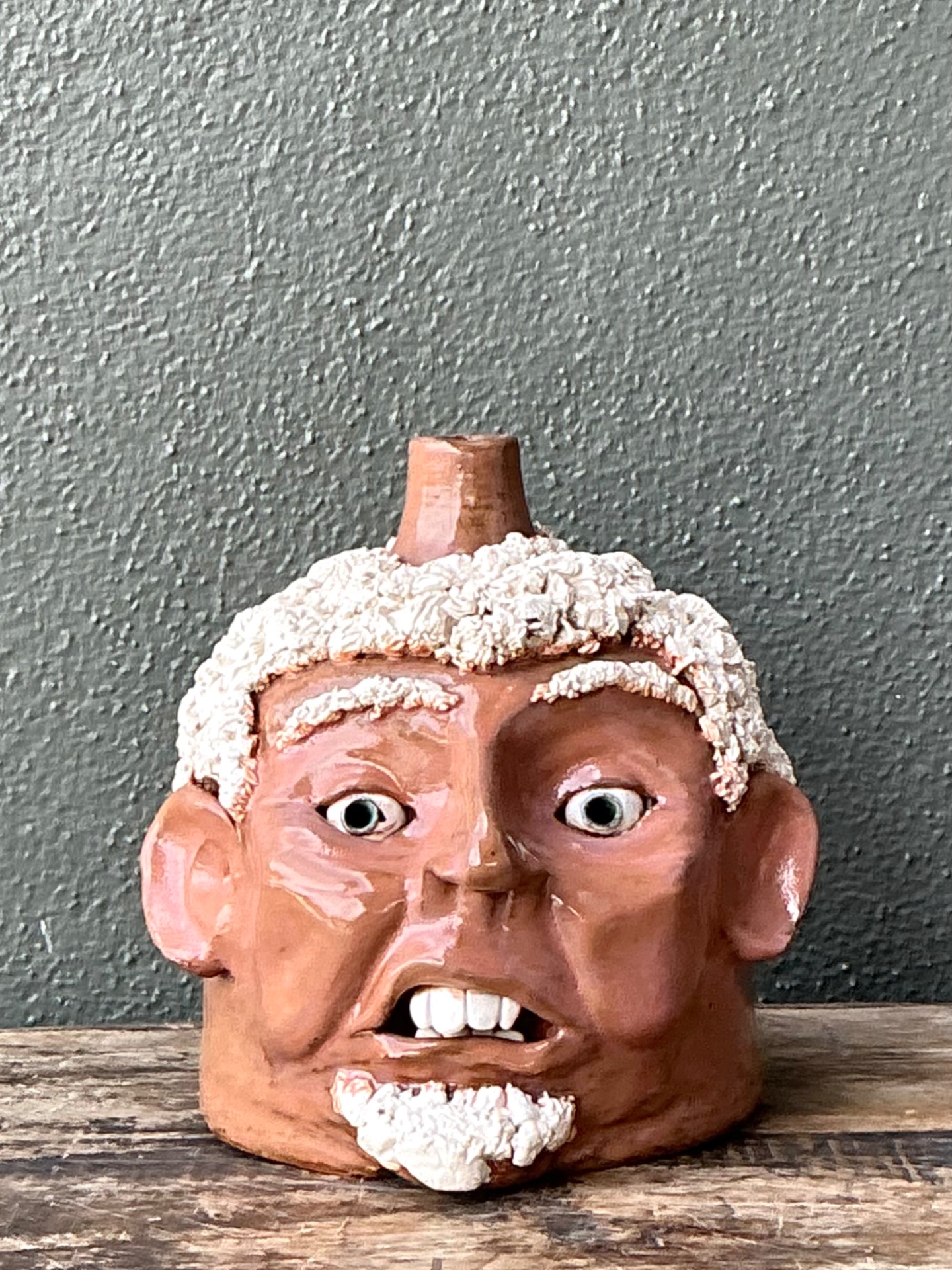 Vintage Handcrafted Ceramic Face Jug - Back view