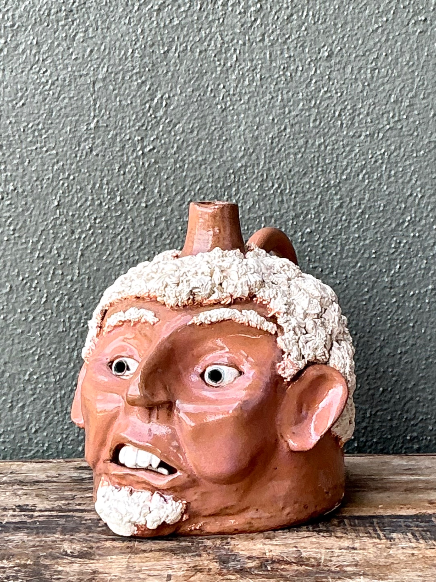 Vintage Handcrafted Ceramic Face Jug - Top view