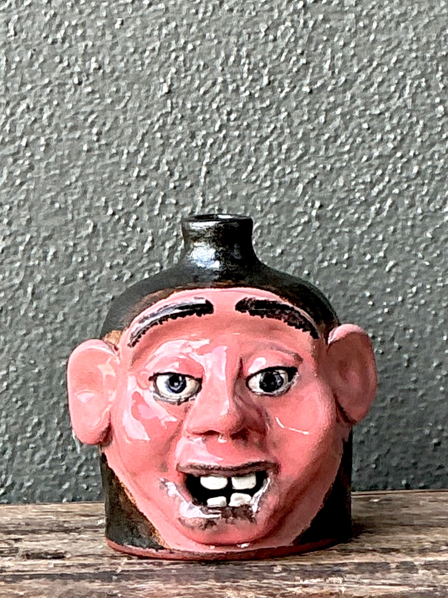 Vintage Handcrafted Ceramic Face Jug - Back view