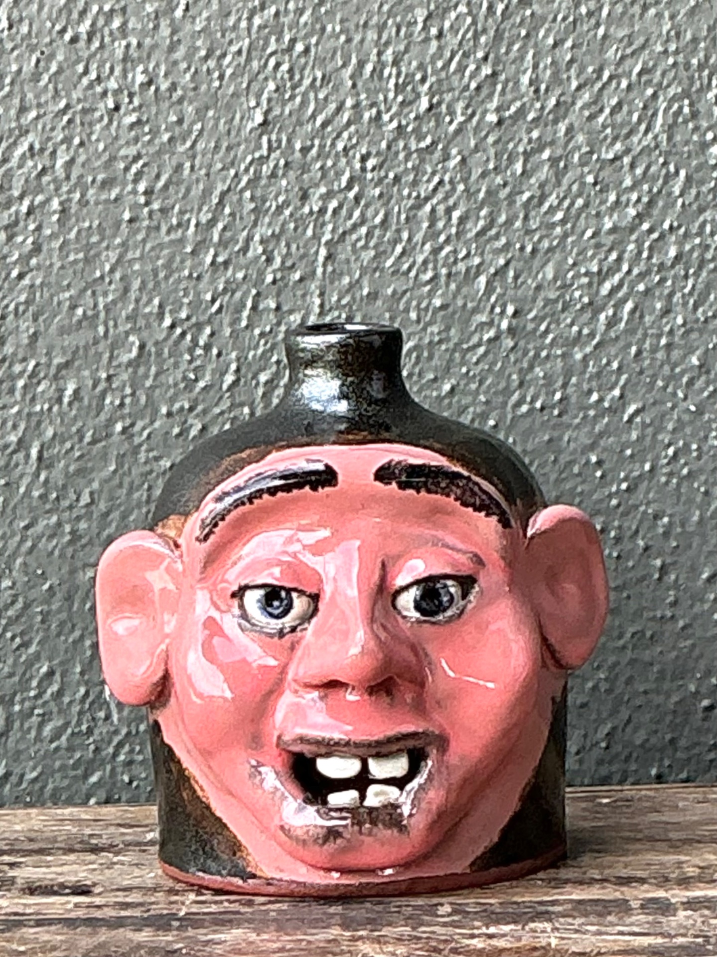 Vintage Handcrafted Ceramic Face Jug - Top view