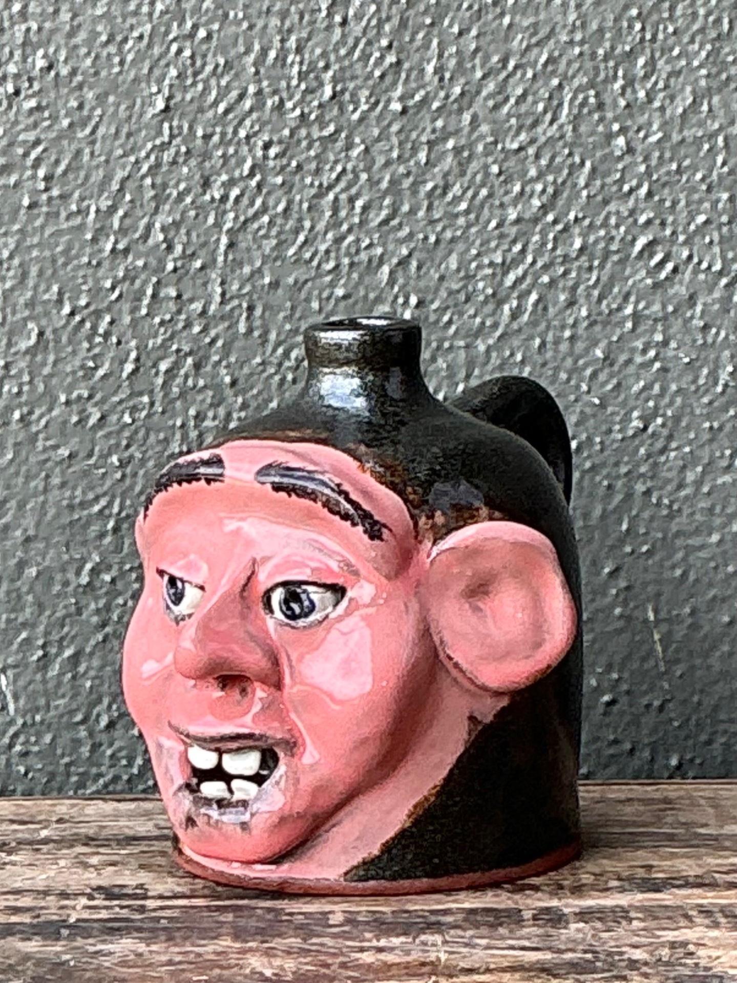 Vintage Handcrafted Ceramic Face Jug - Top view