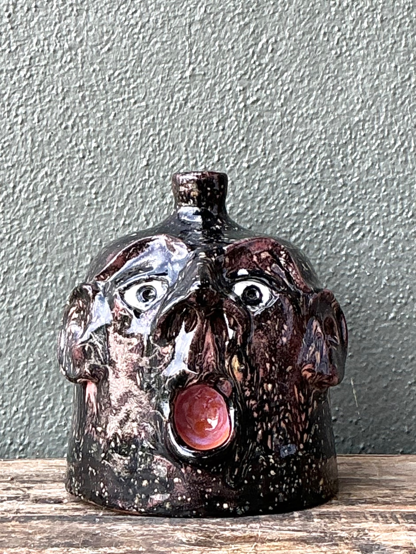 Vintage Handcrafted Ceramic Face Jug - Side view