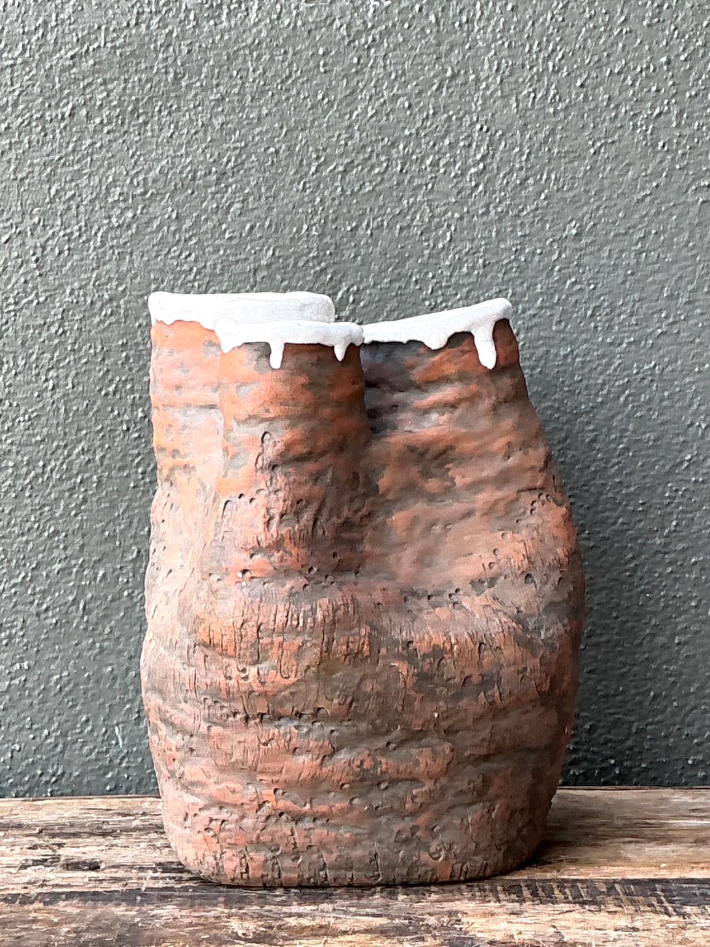 Vintage 1972 Organic Form Pottery Vase - Back view