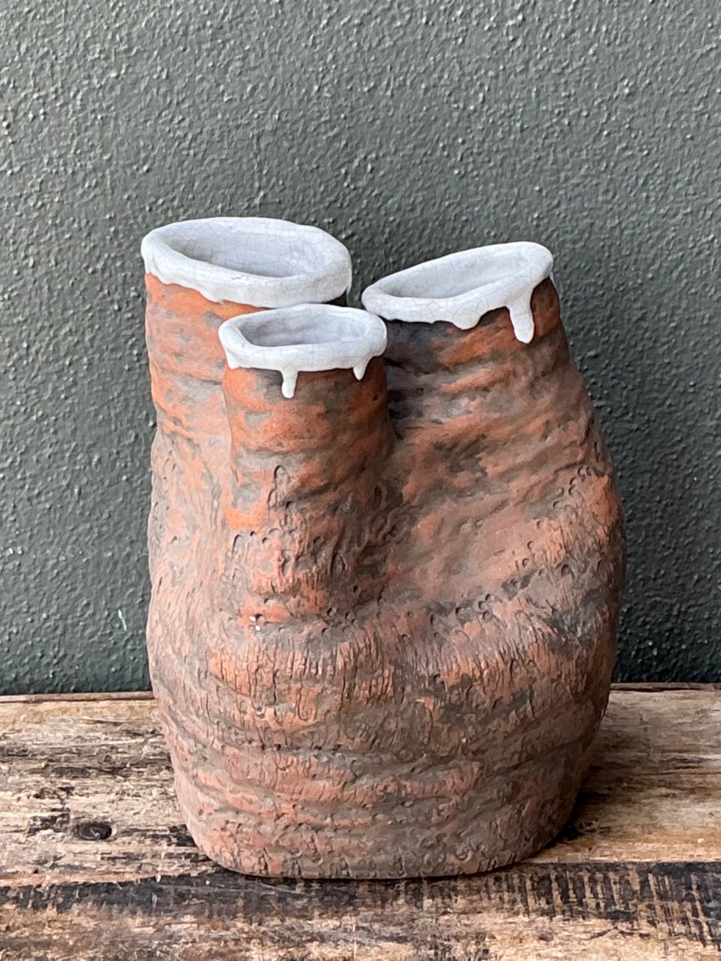 Vintage 1972 Organic Form Pottery Vase - Side view