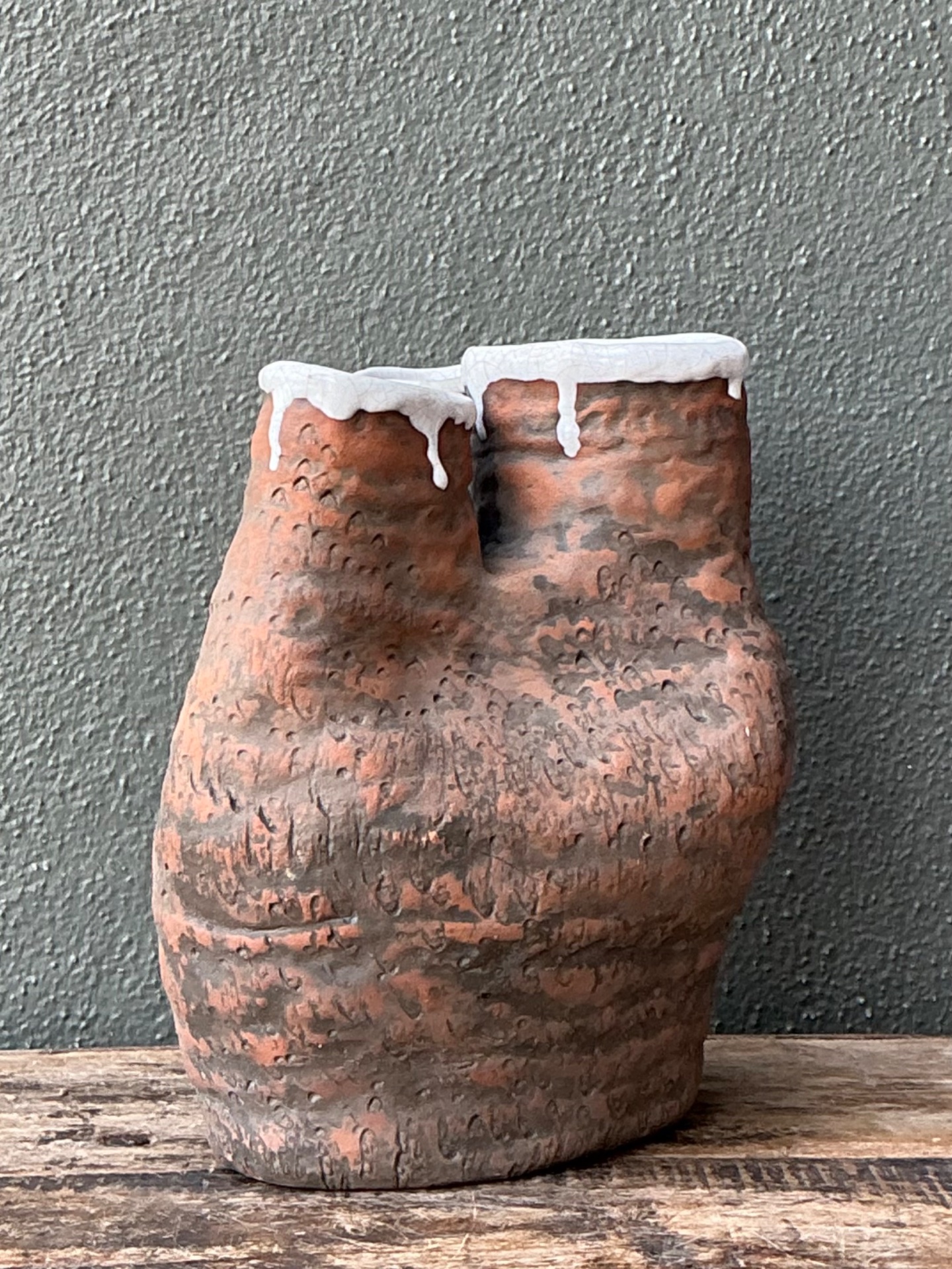 Vintage 1972 Organic Form Pottery Vase - Top view