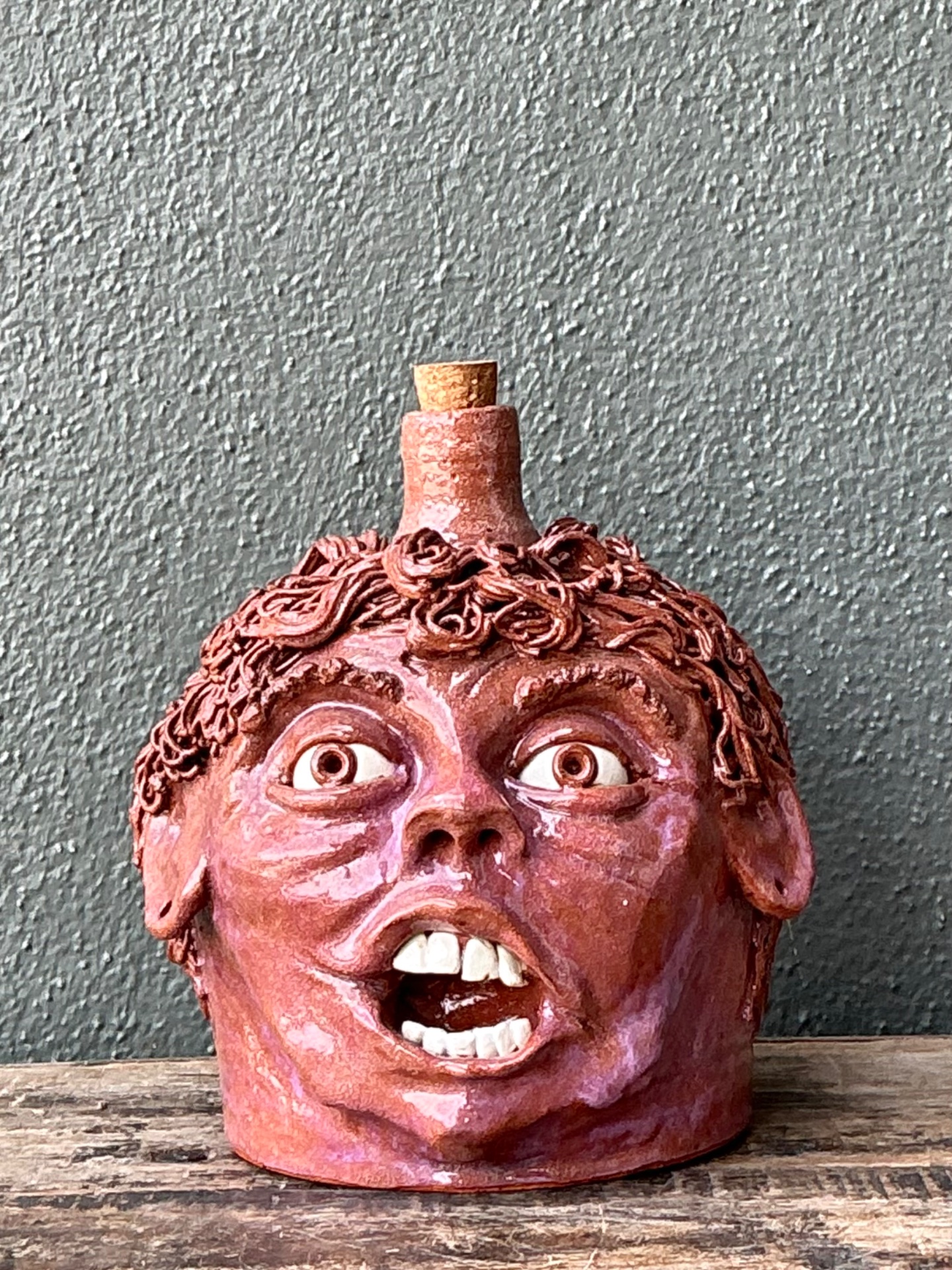 Vintage Handcrafted Ceramic Face Jug - Top view