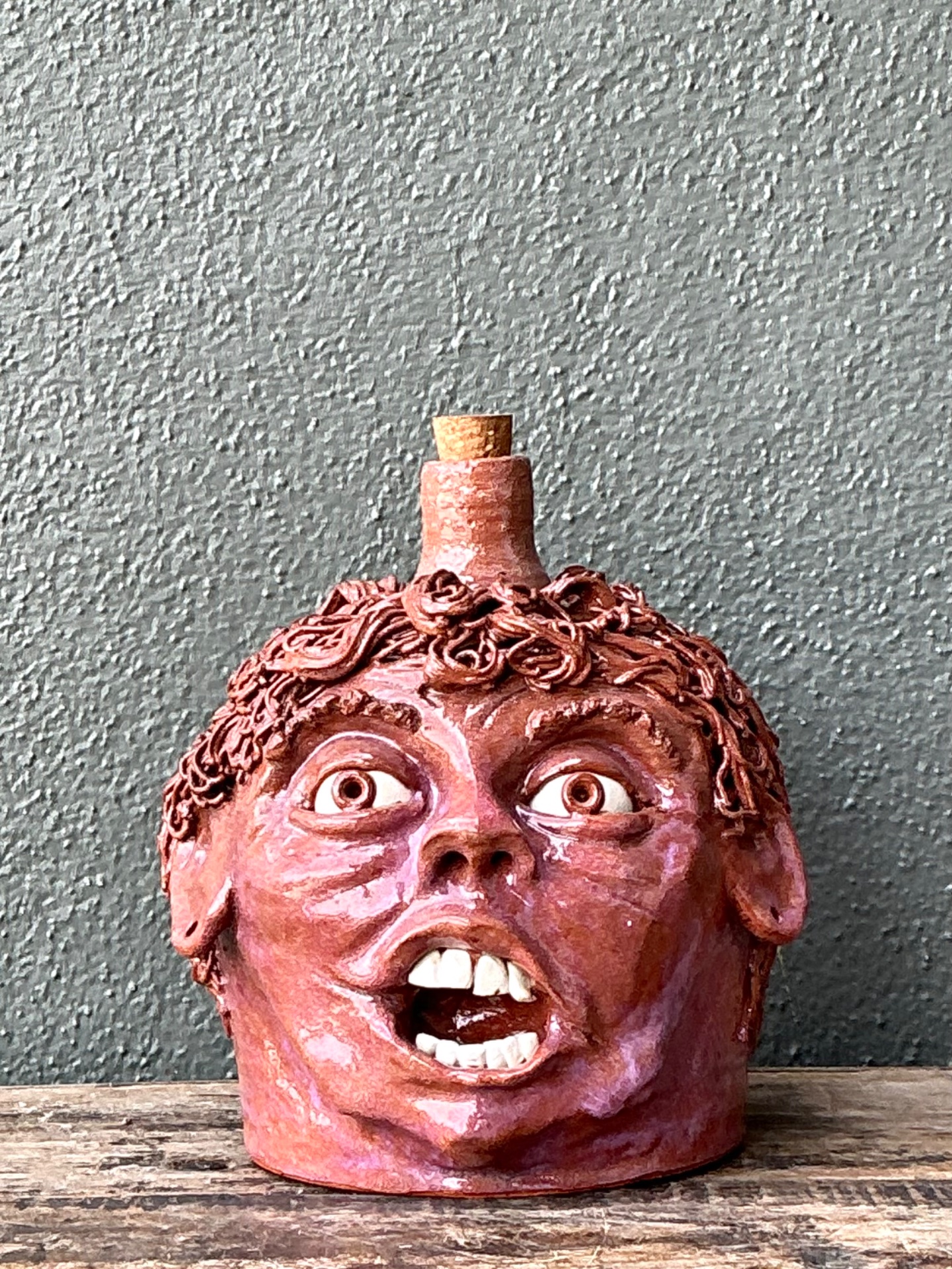Vintage Handcrafted Ceramic Face Jug - Back view