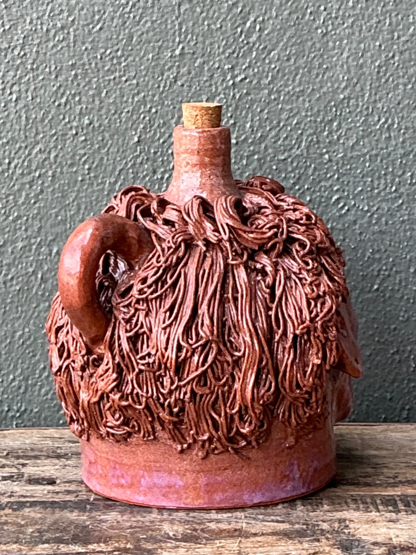 Vintage Handcrafted Ceramic Face Jug - Back view