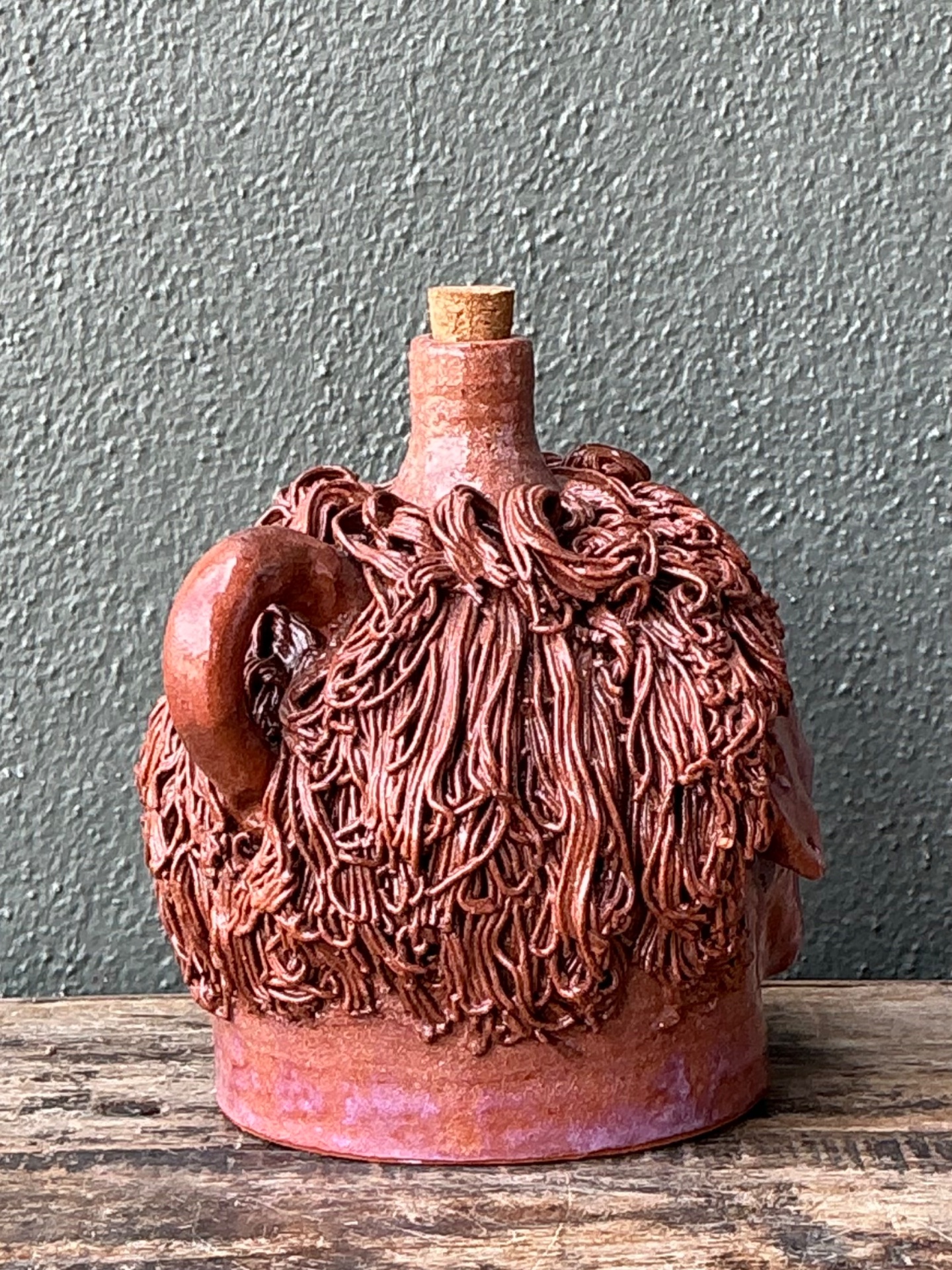 Vintage Handcrafted Ceramic Face Jug - Top view