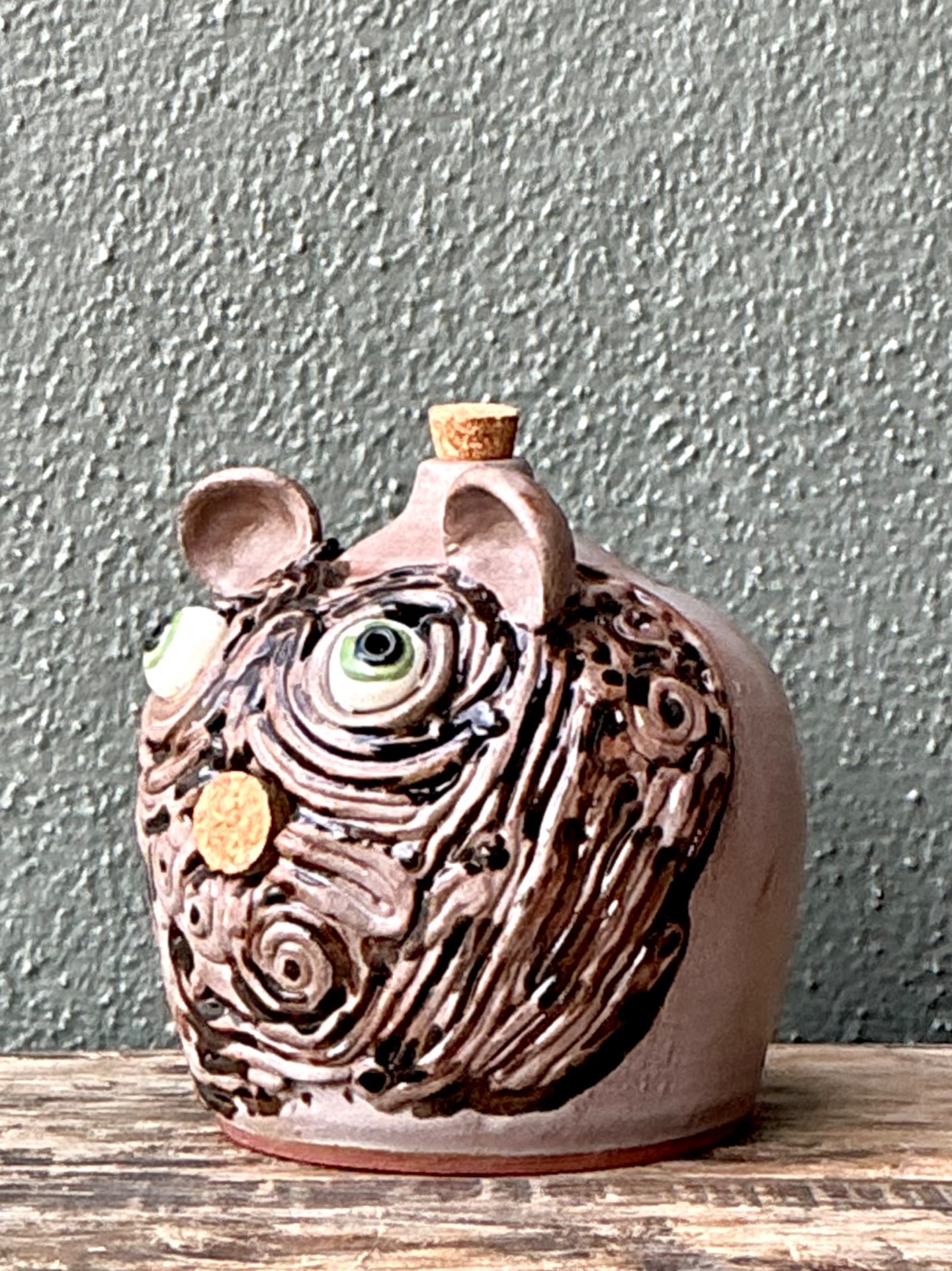 Vintage Handcrafted Ceramic Face Jug - Detail view