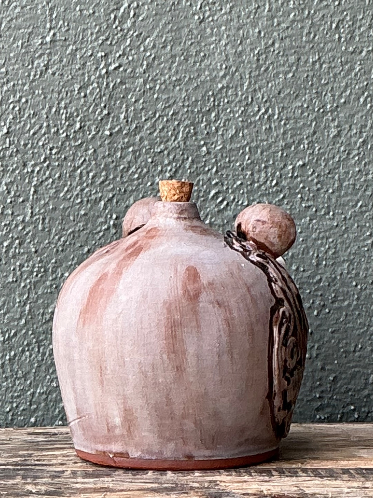 Vintage Handcrafted Ceramic Face Jug - Back view