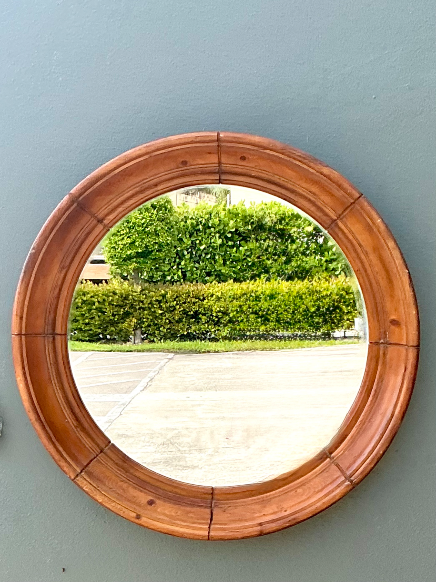 Vintage Round Wood Frame Mirror - Top view