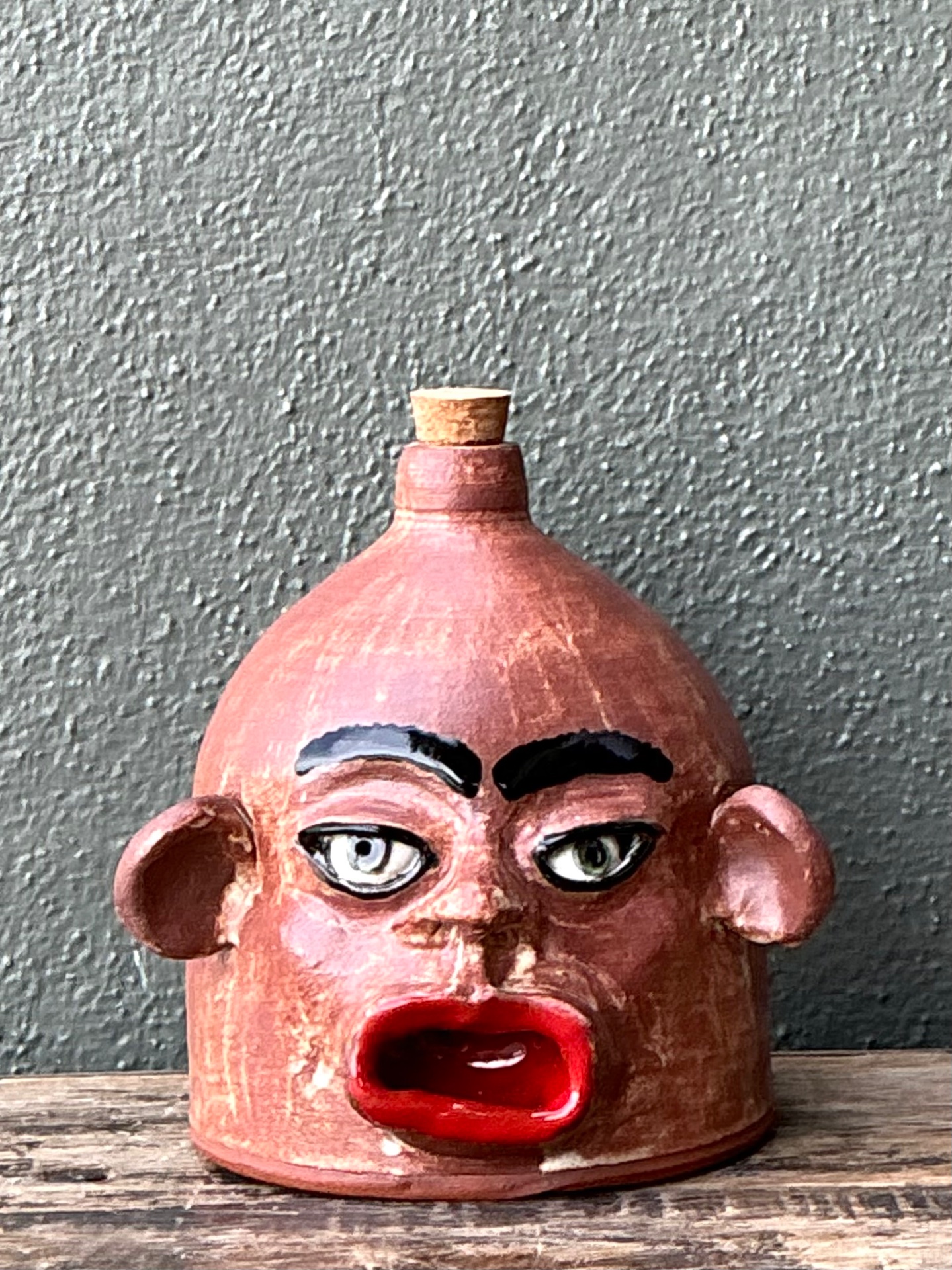 Vintage Handcrafted Ceramic Face Jug - Top view
