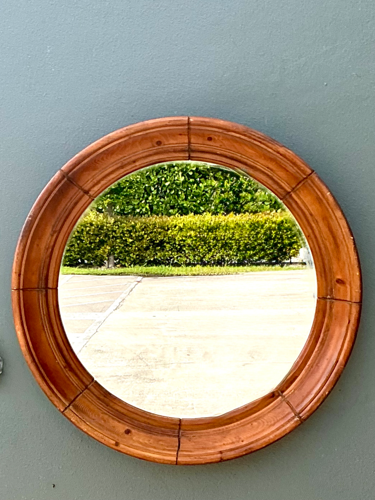 Vintage Round Wood Frame Mirror - Back view