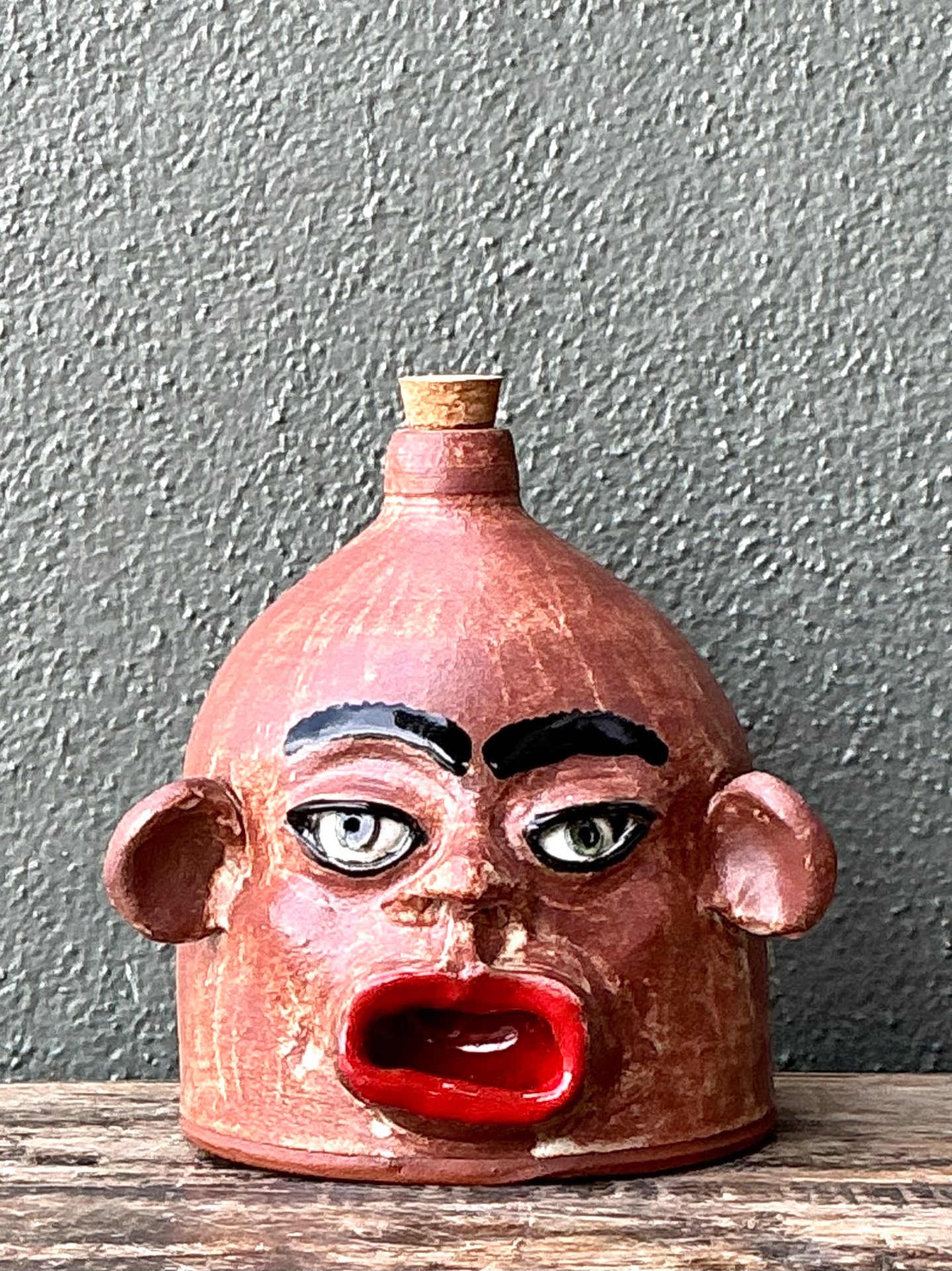 Vintage Handcrafted Ceramic Face Jug - Side view
