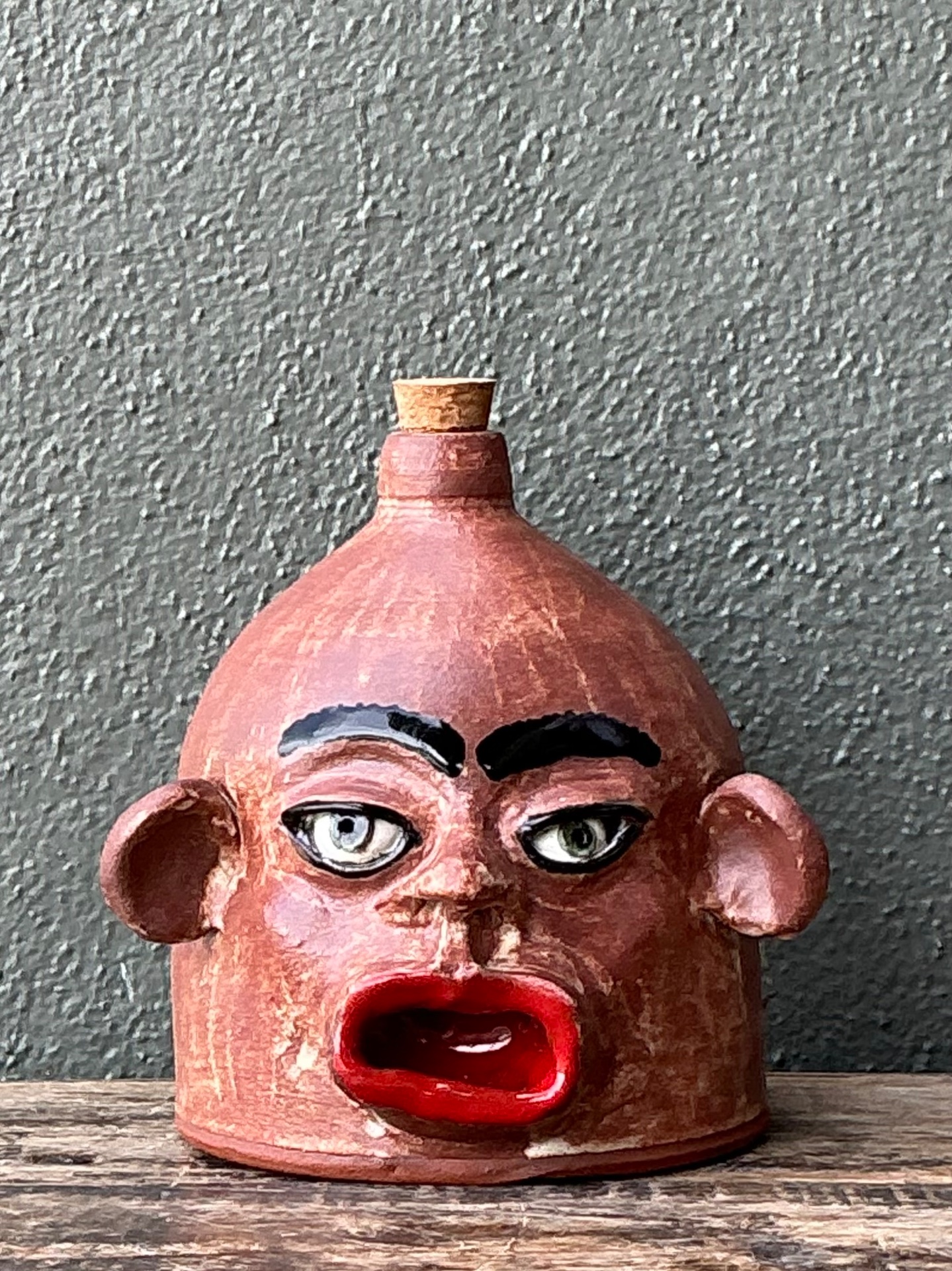 Vintage Handcrafted Ceramic Face Jug - Top view