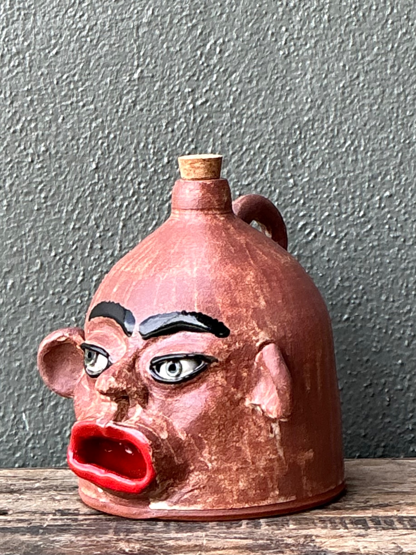 Vintage Handcrafted Ceramic Face Jug - Side view