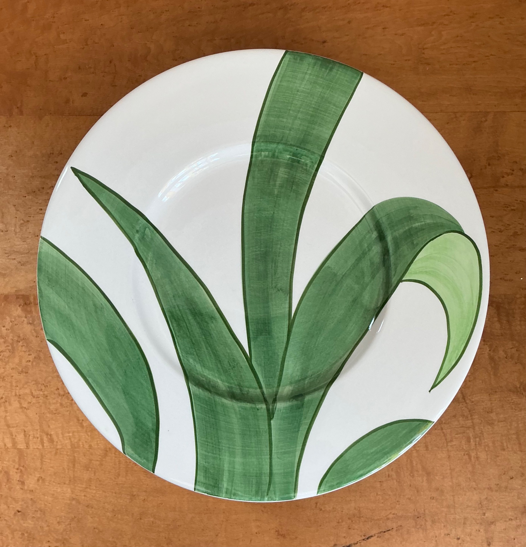 Vintage Italian Vietri Glazed Ceramic Palm Plates - Set Of 12  - Top view