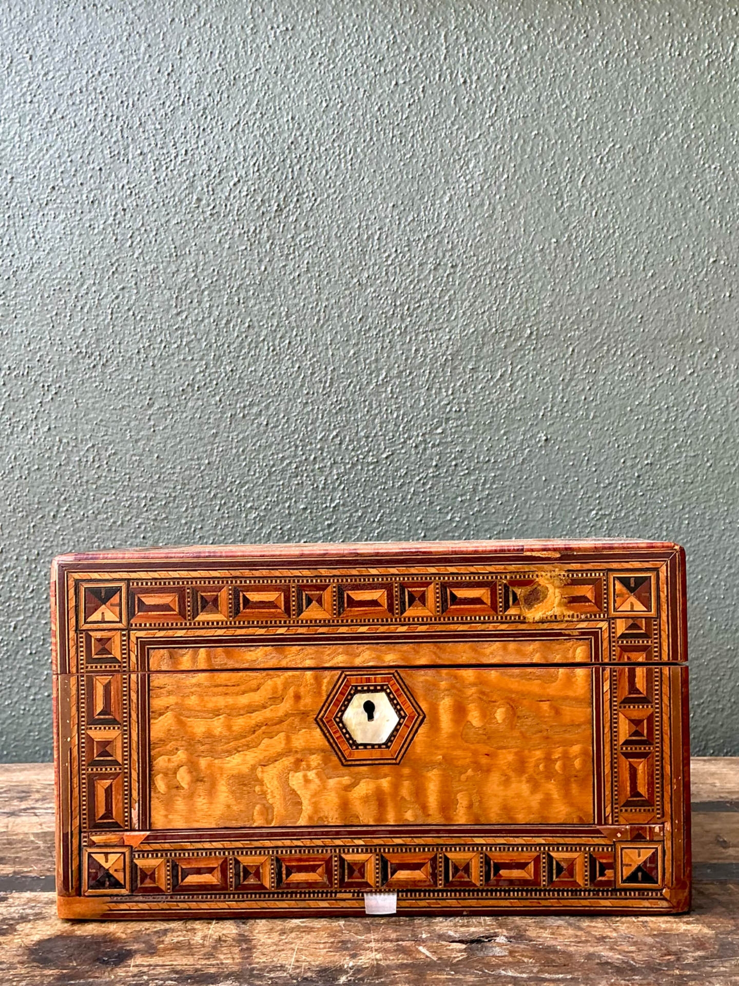 Vintage Marquetry Inlaid Wood Box - Back view