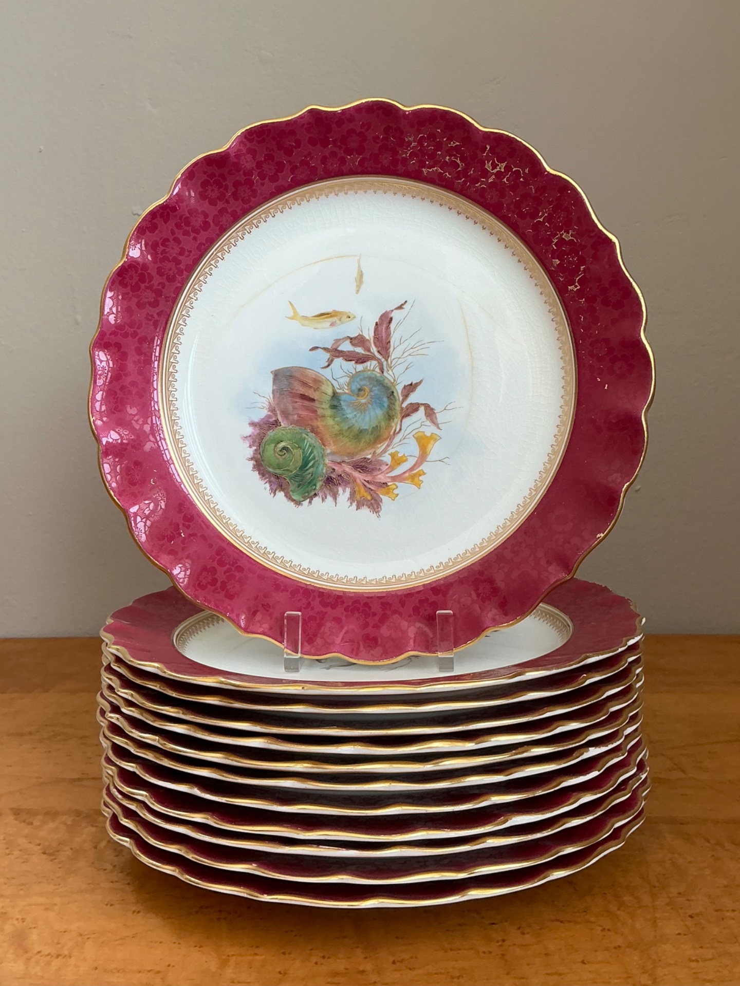 Vintage Sea Life Decorated Dinner Plates - Set of 12 - Side view
