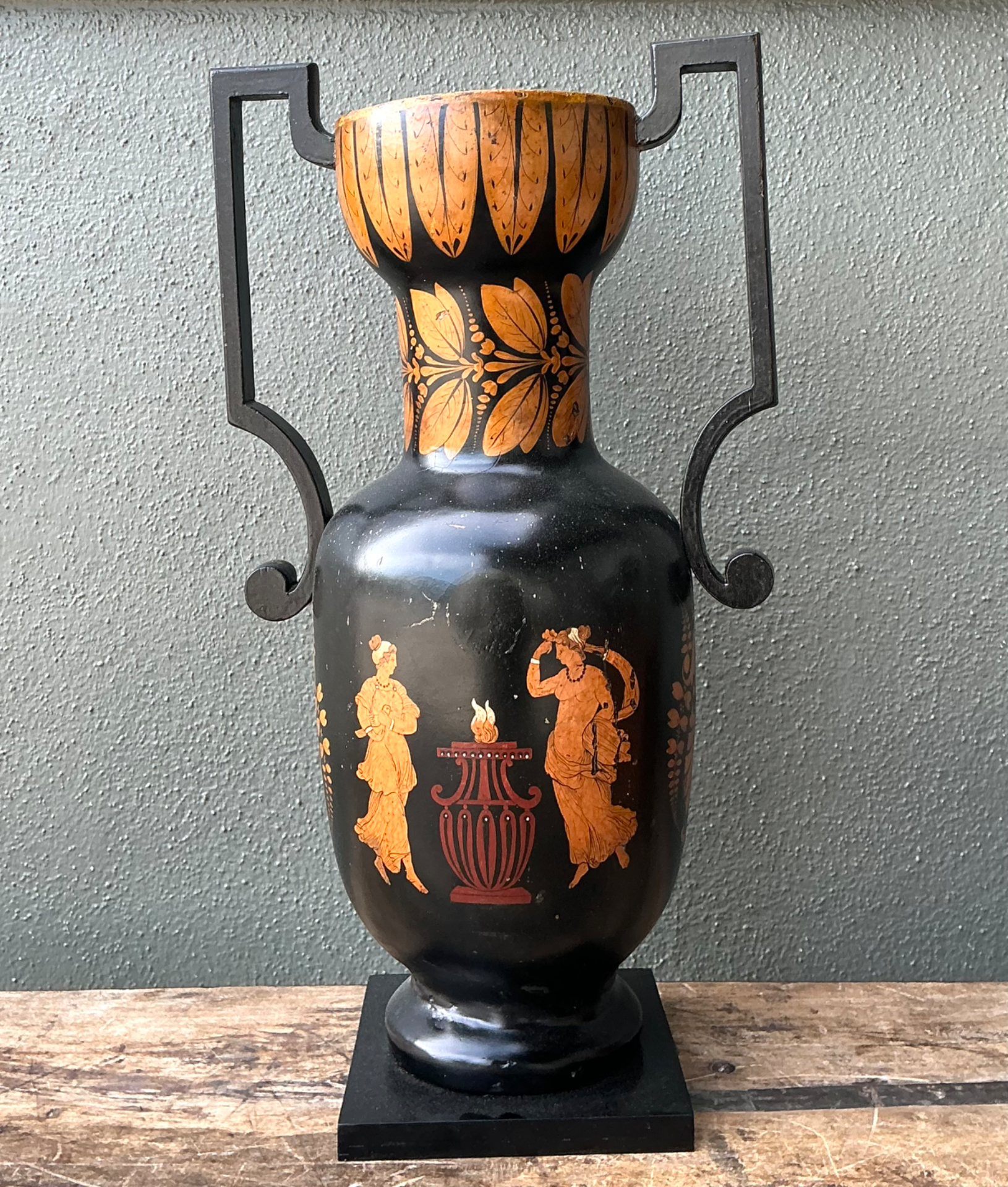 Vintage Greek Revival Hand Painted Urn - Detail view