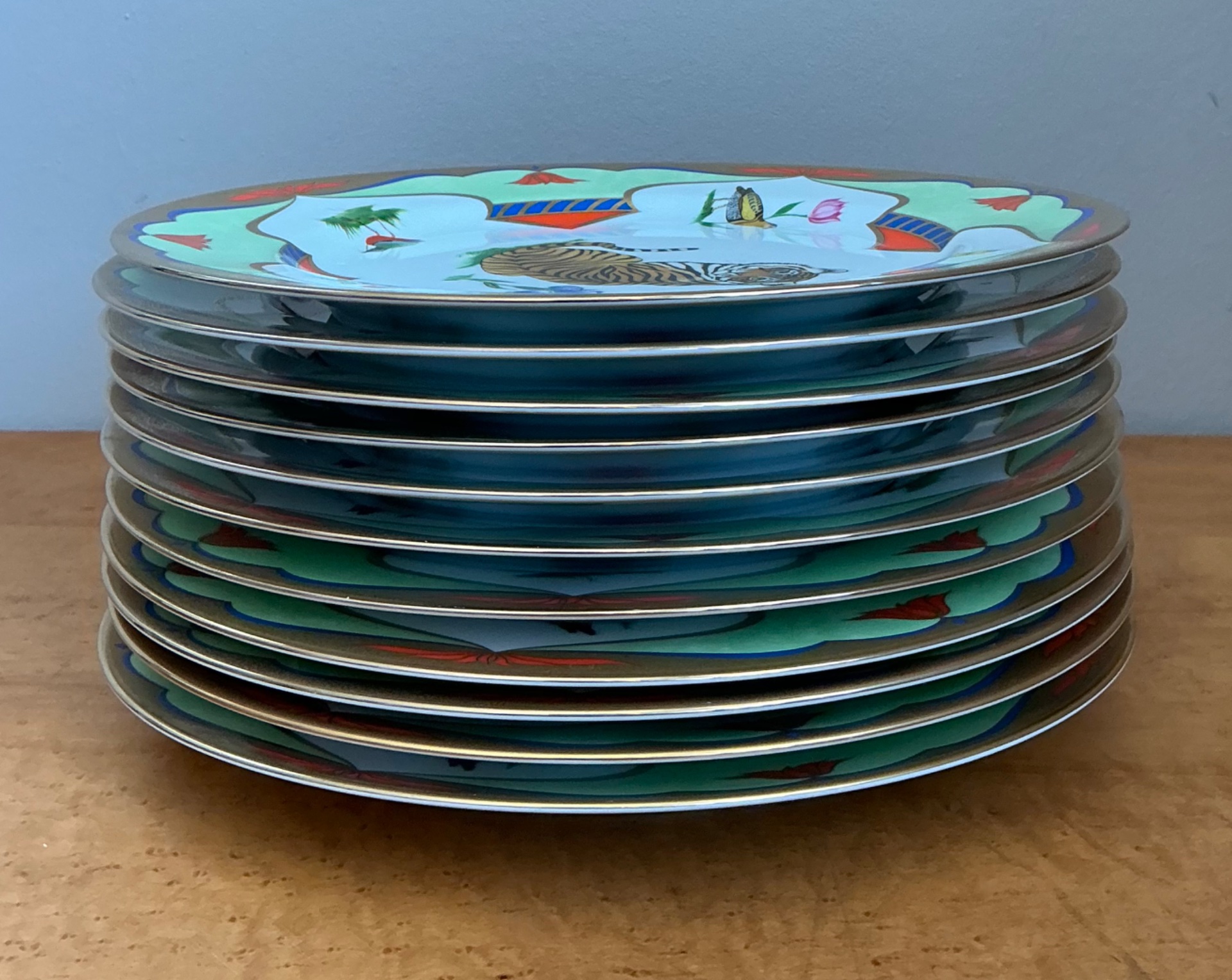 Vintage Lynn Chase “Tiger Raj” Dinner Plates - Set Of 12 - Back view