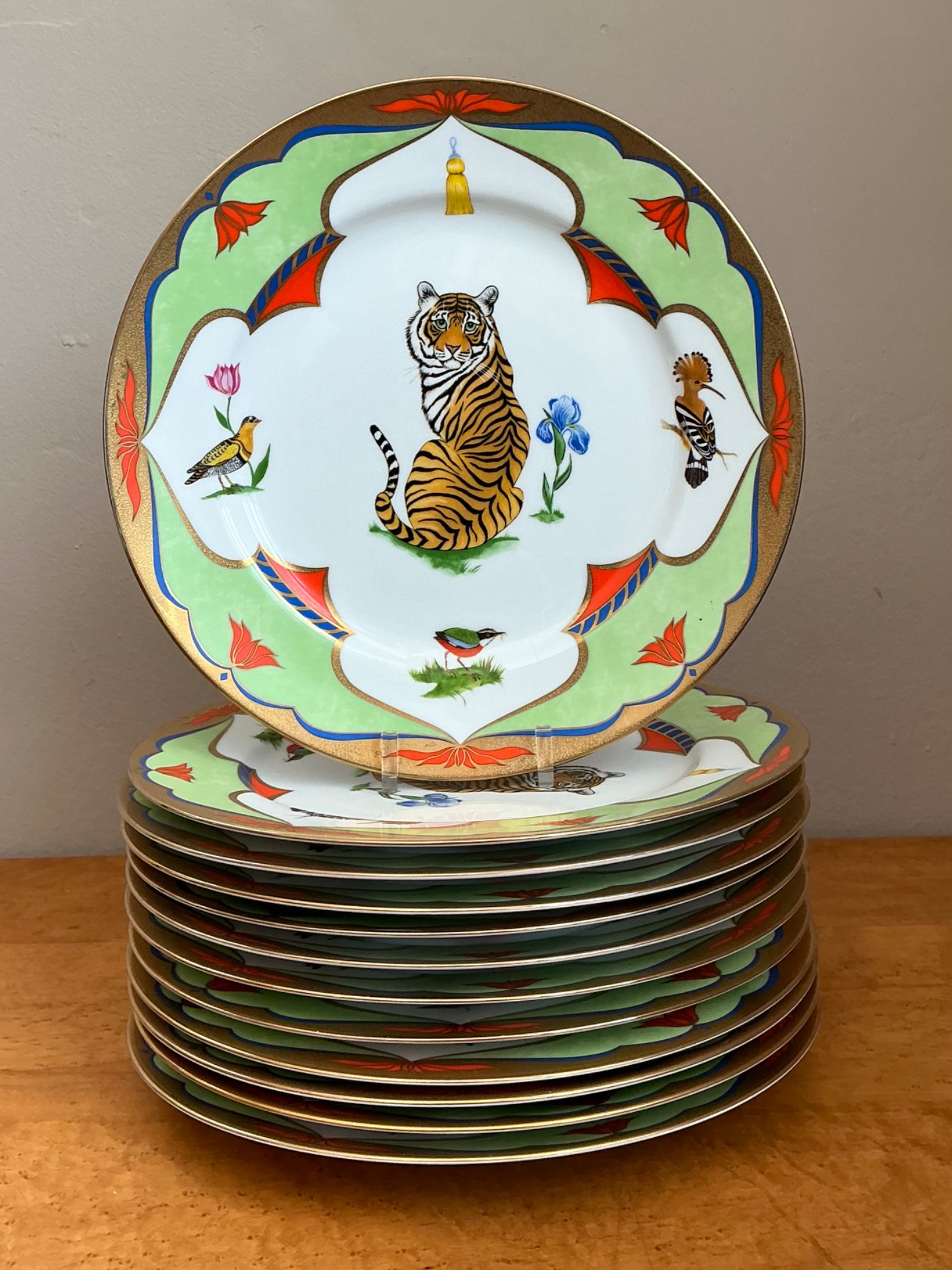 Vintage Lynn Chase “Tiger Raj” Dinner Plates - Set Of 12 - Side view