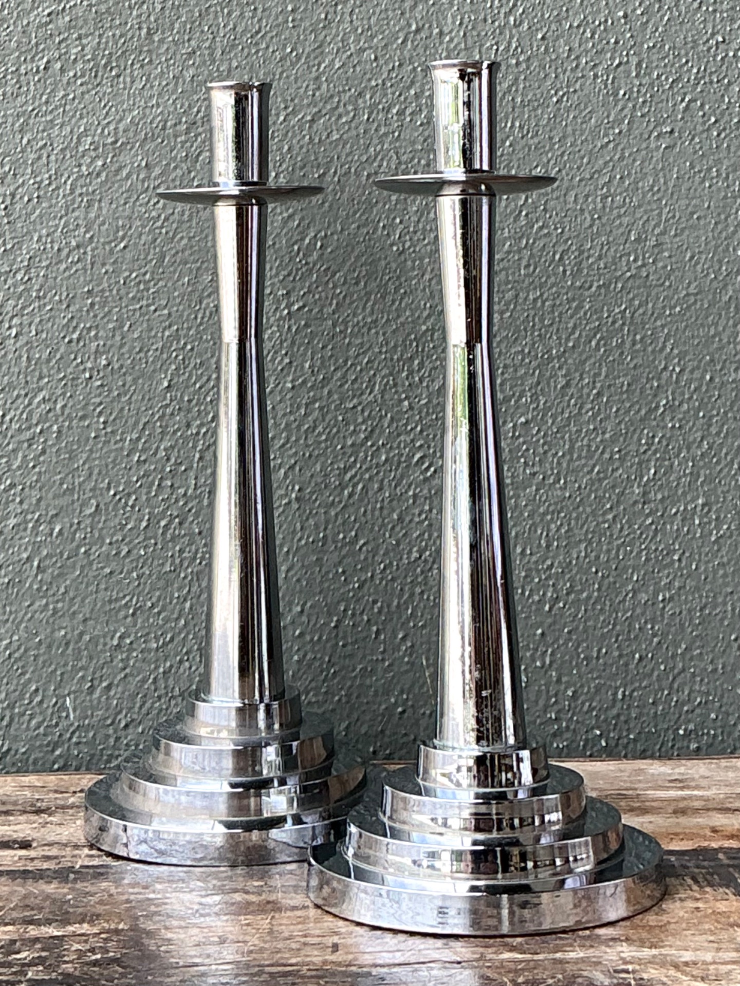 Vintage Stepped Base Chrome Candlesticks - Top view