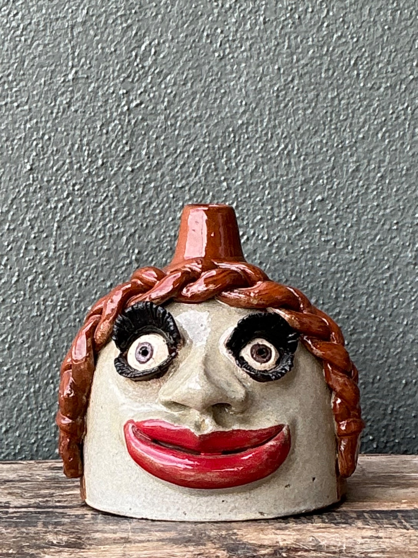 Vintage Handcrafted Ceramic Face Jug - Side view