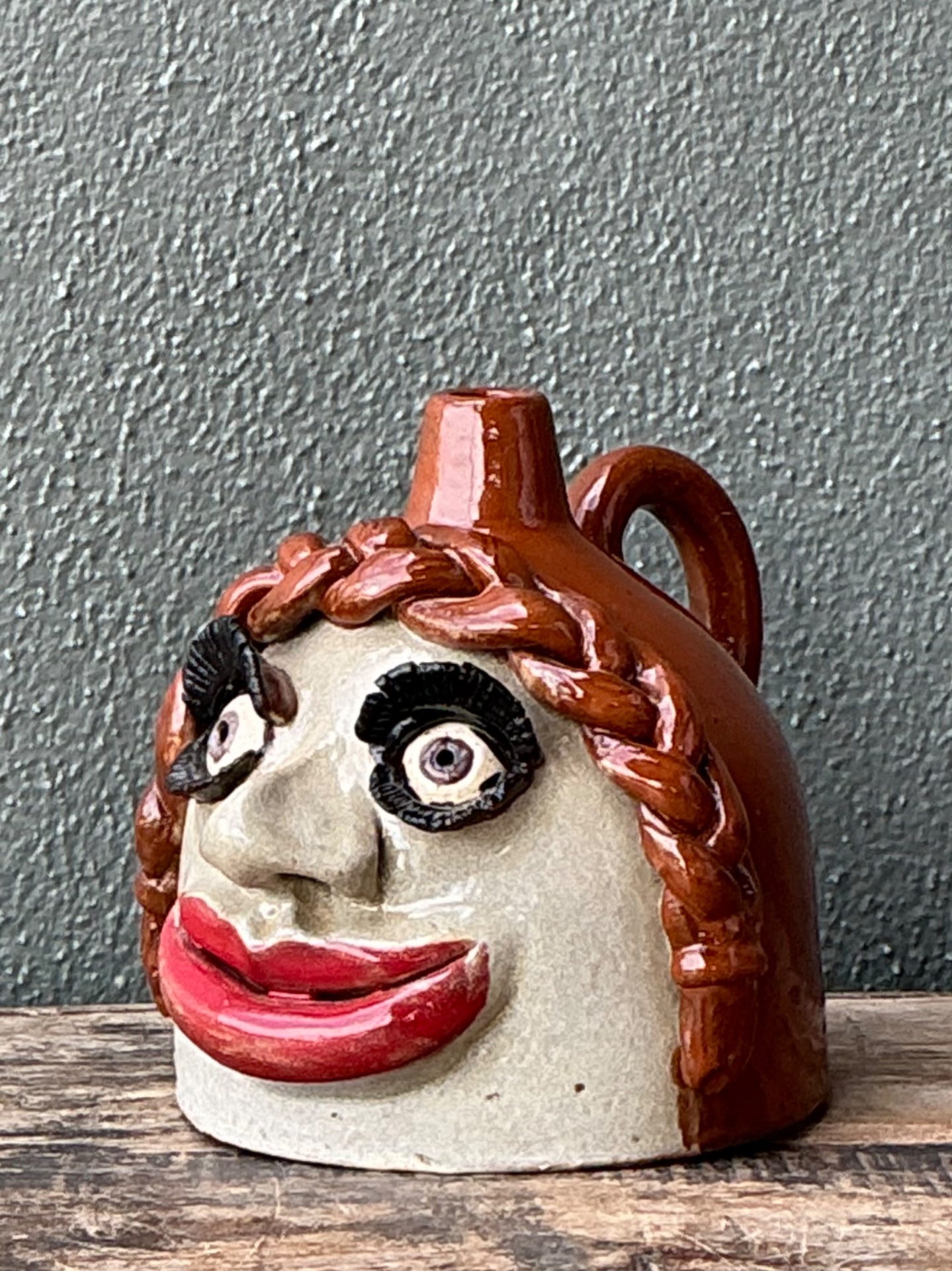 Vintage Handcrafted Ceramic Face Jug - Detail view