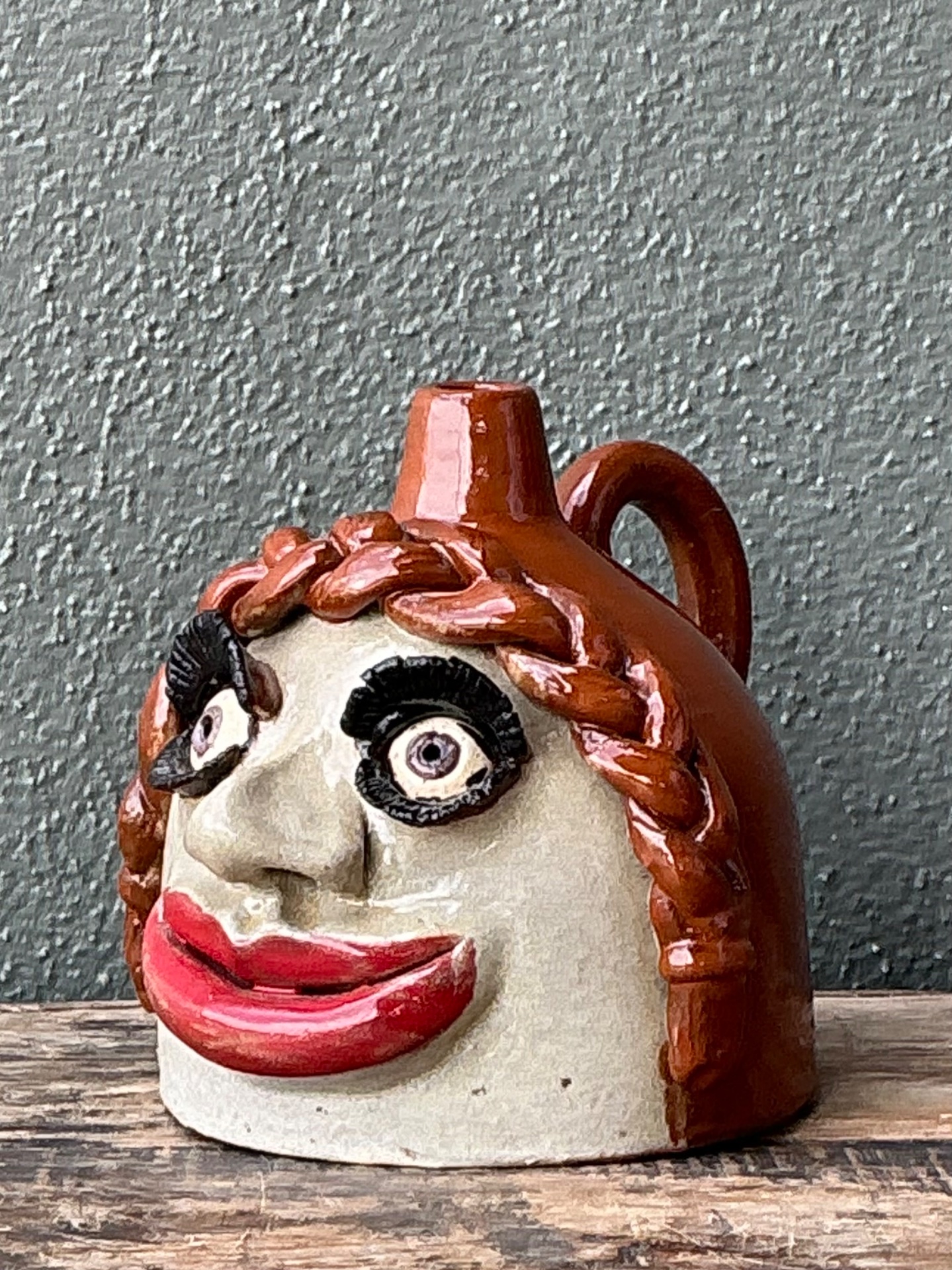 Vintage Handcrafted Ceramic Face Jug - Back view